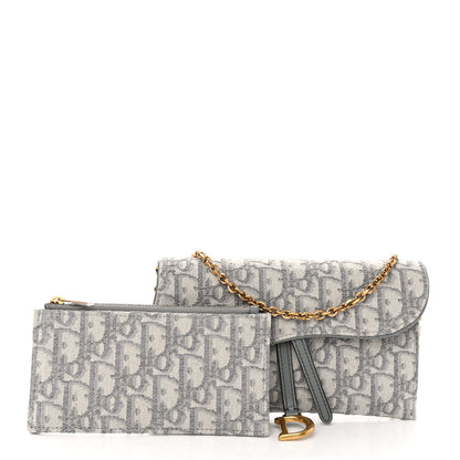 Christian Dior Oblique Saddle Chain Long Wallet Grey 1 of 12