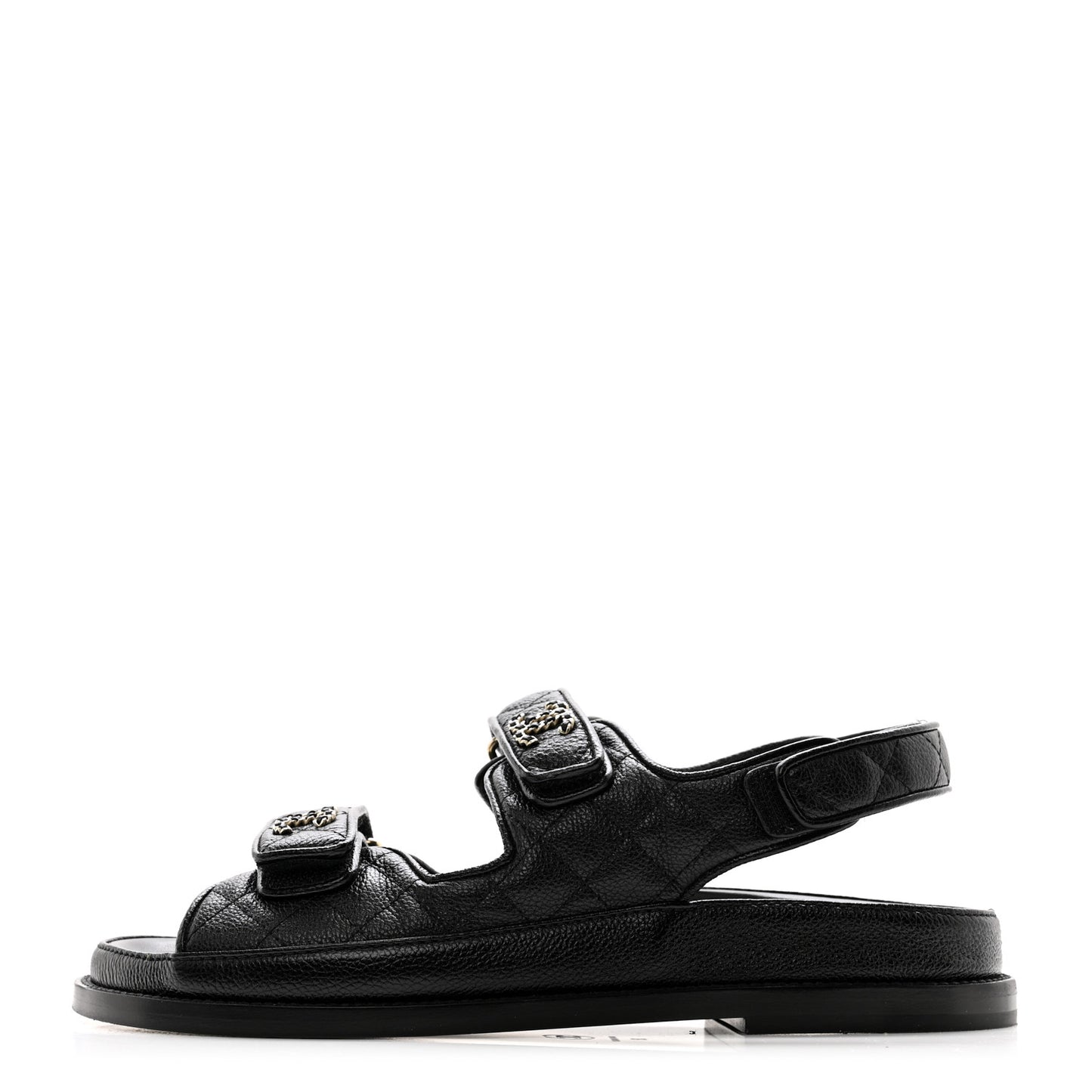 Grained Calfskin Velcro Dad Sandals 38 Black