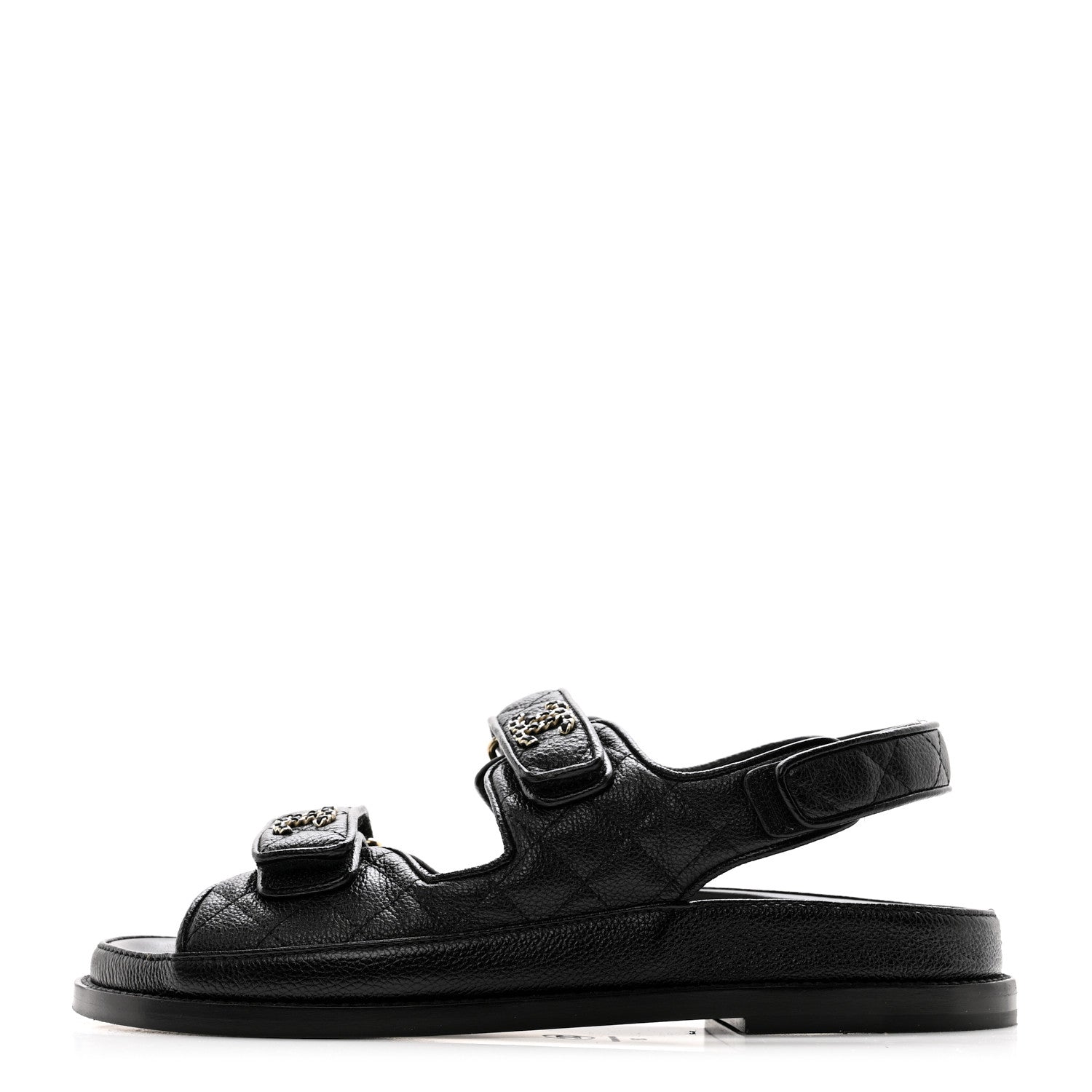 Chanel Grained Calfskin Velcro Dad Sandals 38 Black 1 of 9