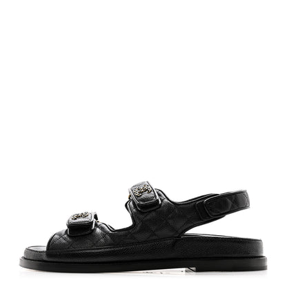 Chanel Grained Calfskin Velcro Dad Sandals 38 Black 1 of 9
