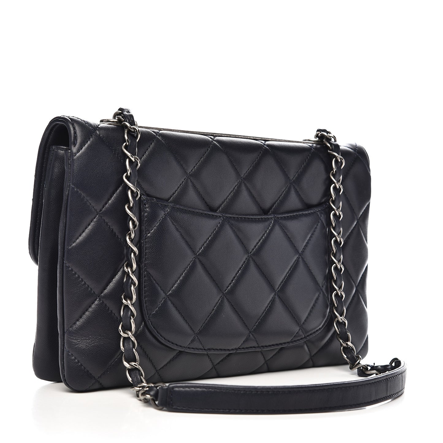 Lambskin Quilted Medium Trendy CC Flap Navy Blue