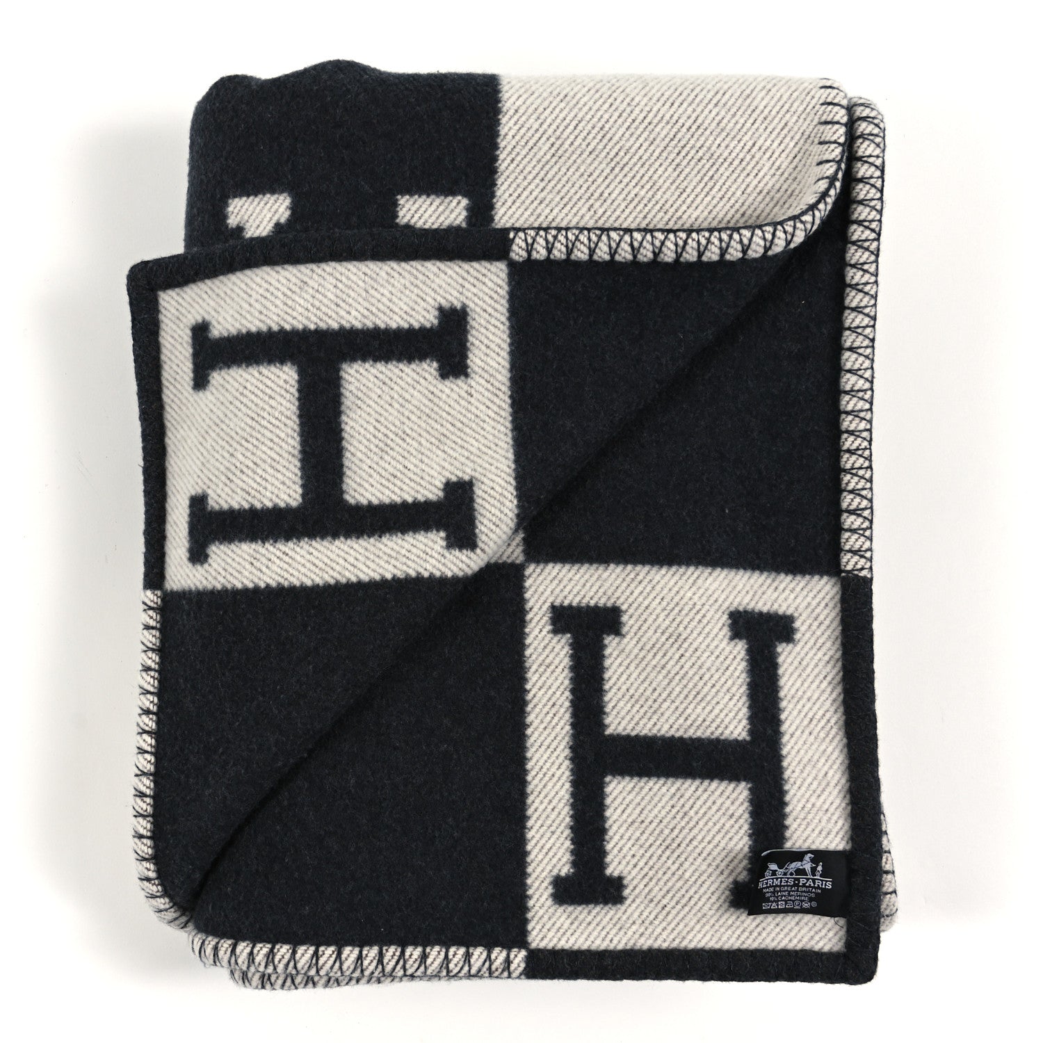 Hermes Wool Cashmere Signature Avalon Blanket Black 2 of 3