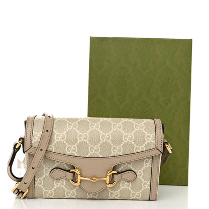 Gucci GG Supreme Monogram Textured Dollar Calfskin Mini Horsebit 1955 Shoulder Bag Beige Mystic White Oatmeal 11 of 11