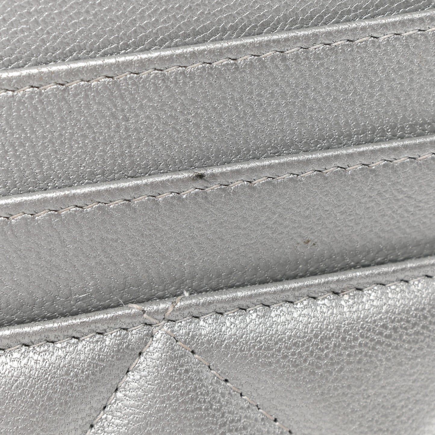 Metallic Goatskin Quilted Chanel 19 Flat Wallet Pouch Silver