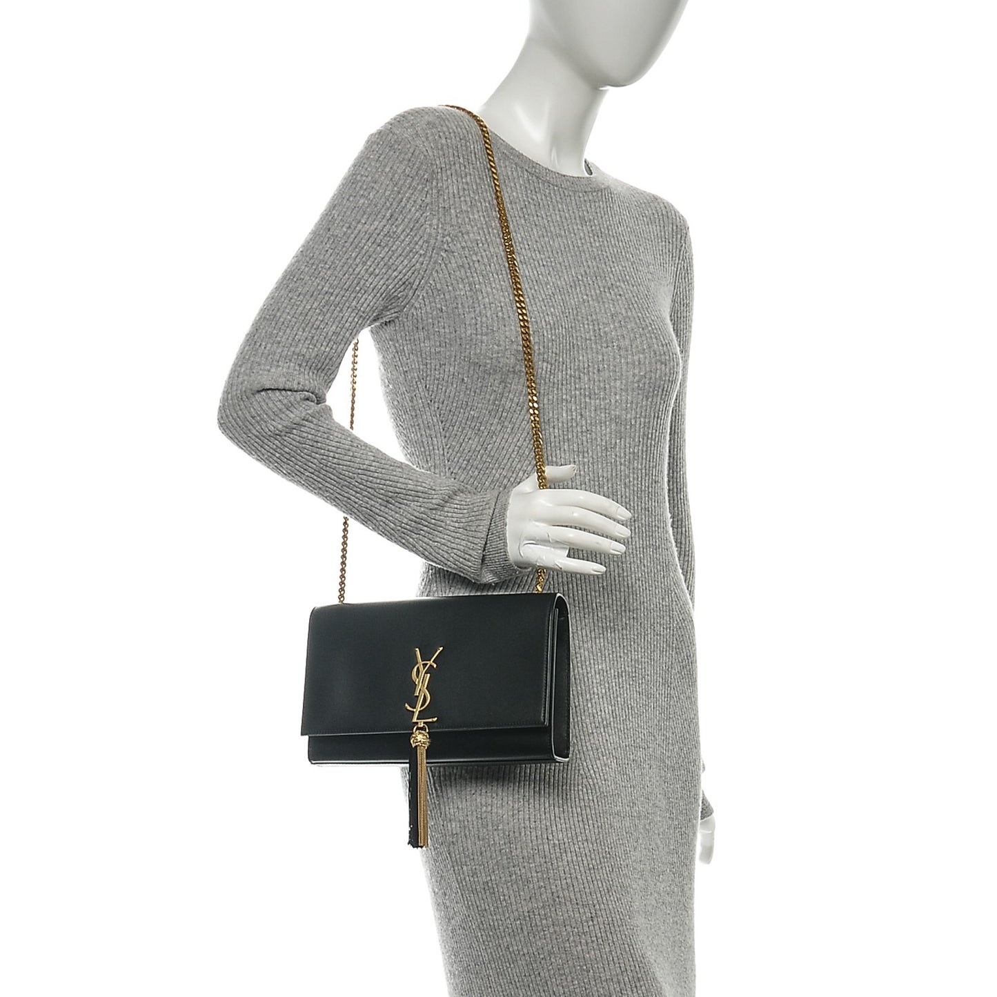 Smooth Calfskin Medium Classic Monogram Kate Tassel Satchel Black