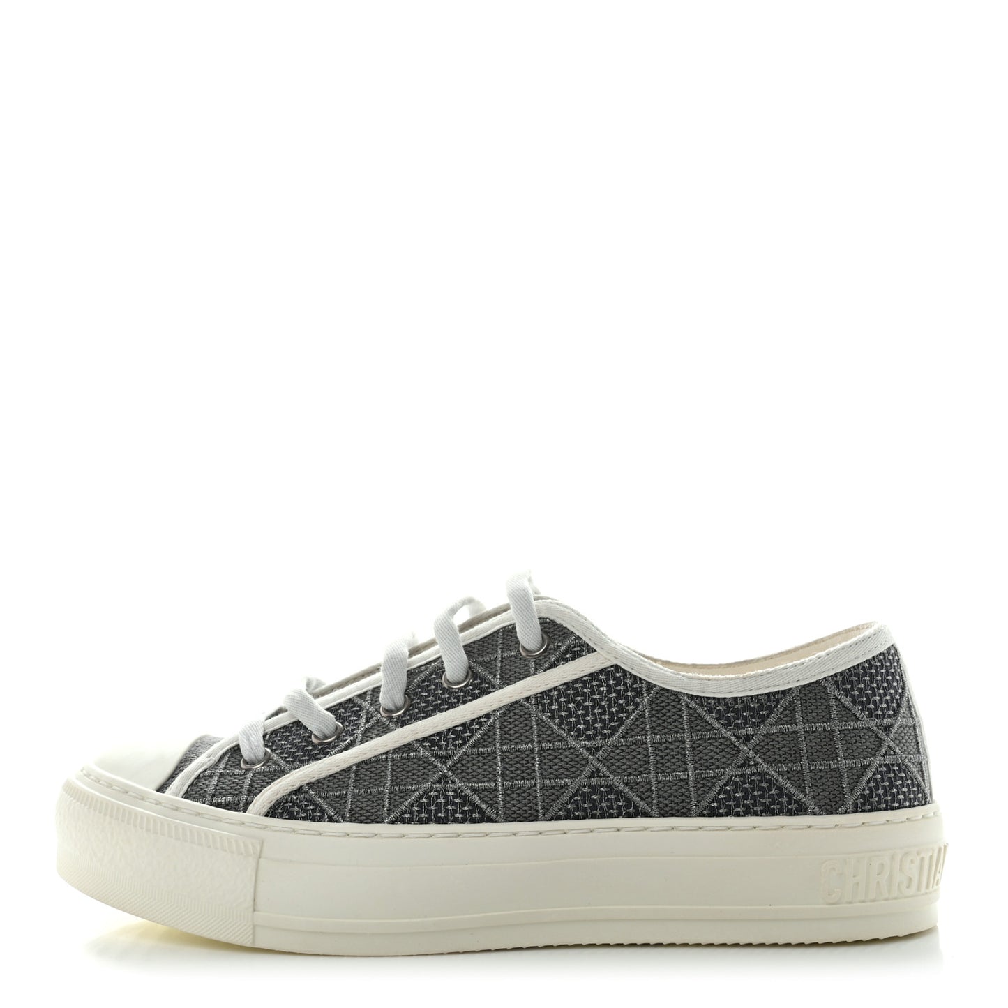 Laminated Canvas Cannage Embroidered Womens Walk'N'Dior Low Top Sneakers 37 Metal Grey