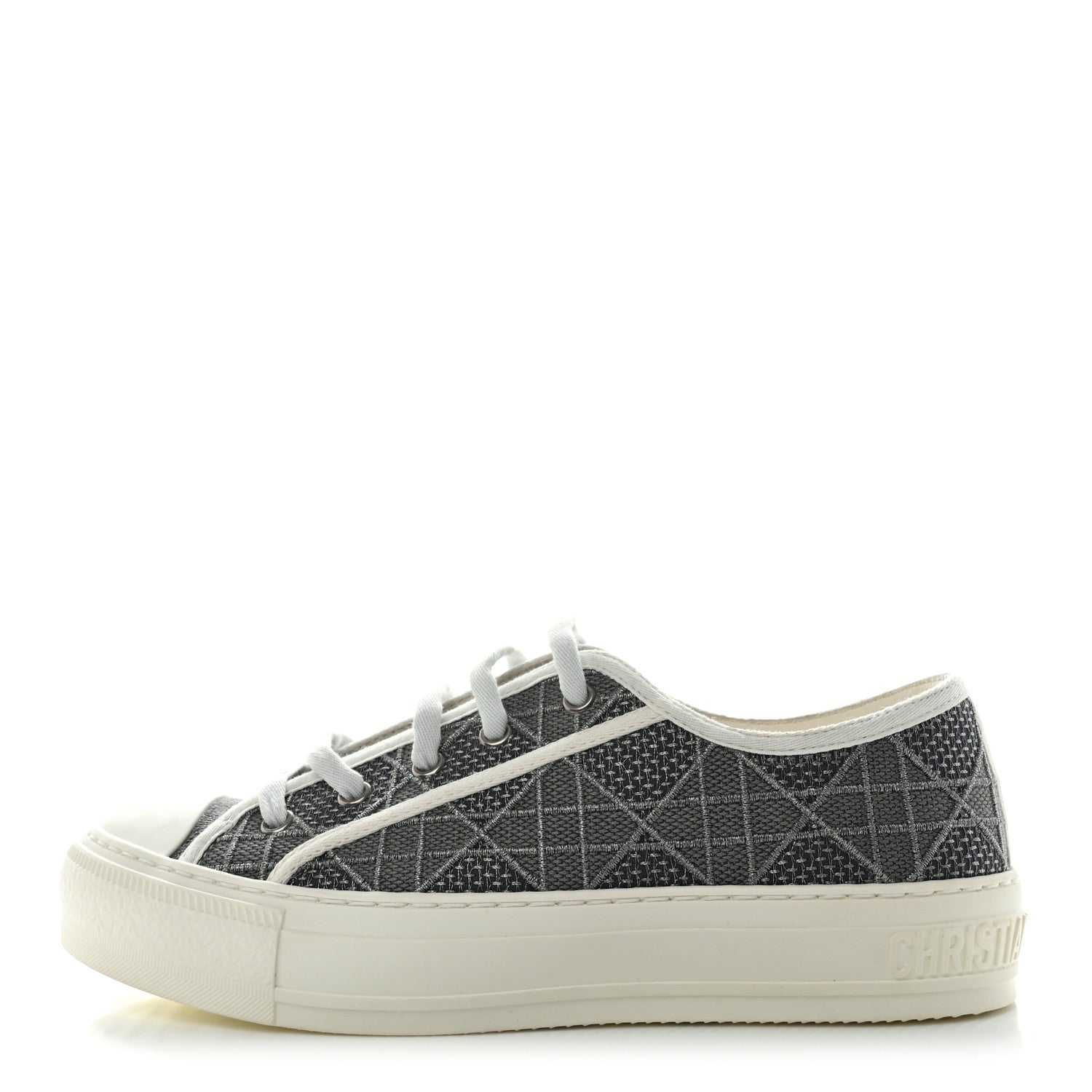 Christian Dior Laminated Canvas Cannage Embroidered Womens Walk'N'Dior Low Top Sneakers 37 Metal Grey 1 of 9