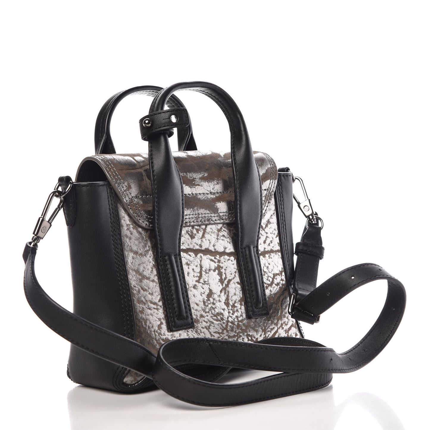3.1 Metallic Calfskin Shark Embossed Mini Pashli Satchel Black Gunmetal