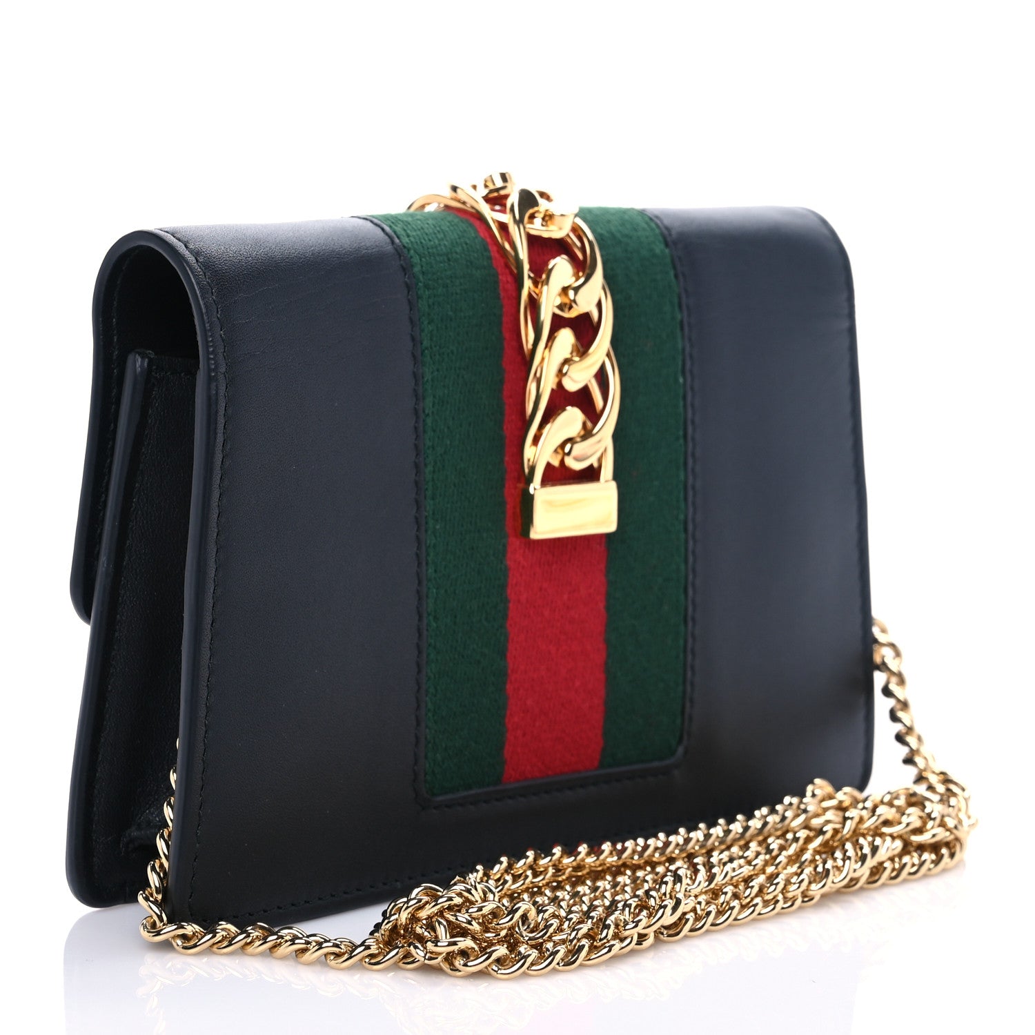 Gucci Calfskin Super Mini Sylvie Chain Shoulder Bag Black 3 of 7