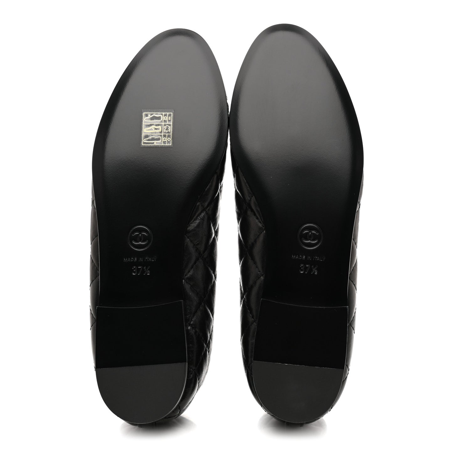 Aged Calfskin Quilted CC Cap Toe Ballerina Flats 37.5 Black