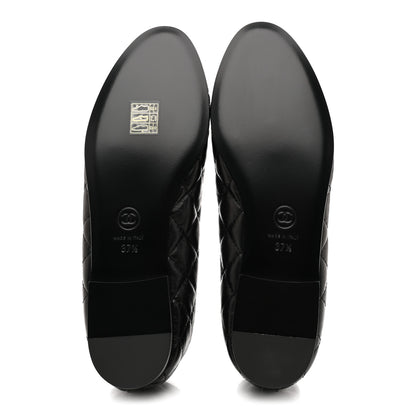 Chanel Aged Calfskin Quilted CC Cap Toe Ballerina Flats 37.5 Black 6 of 10