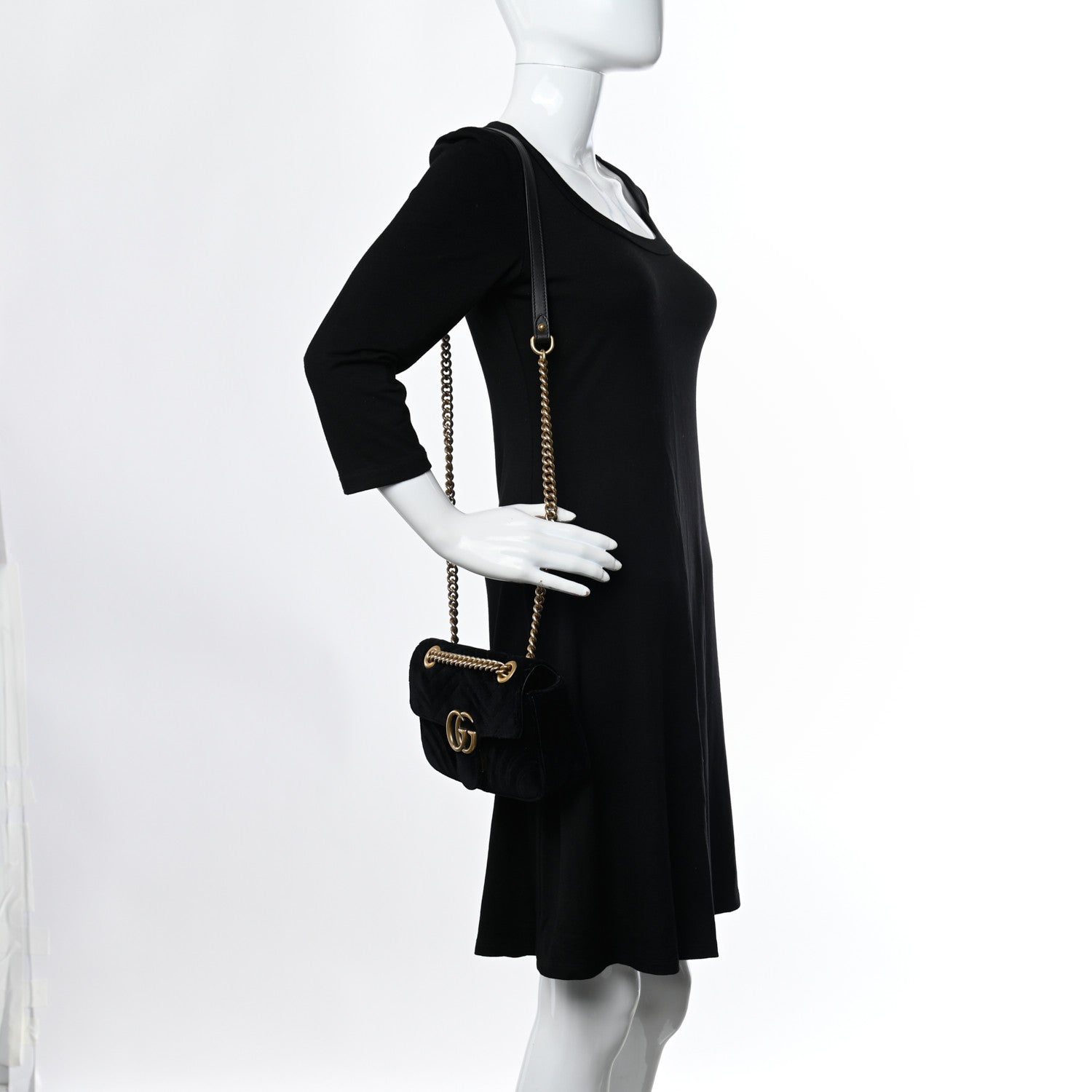 Gucci Velvet Matelasse Mini GG Marmont Shoulder Bag Black 2 of 7
