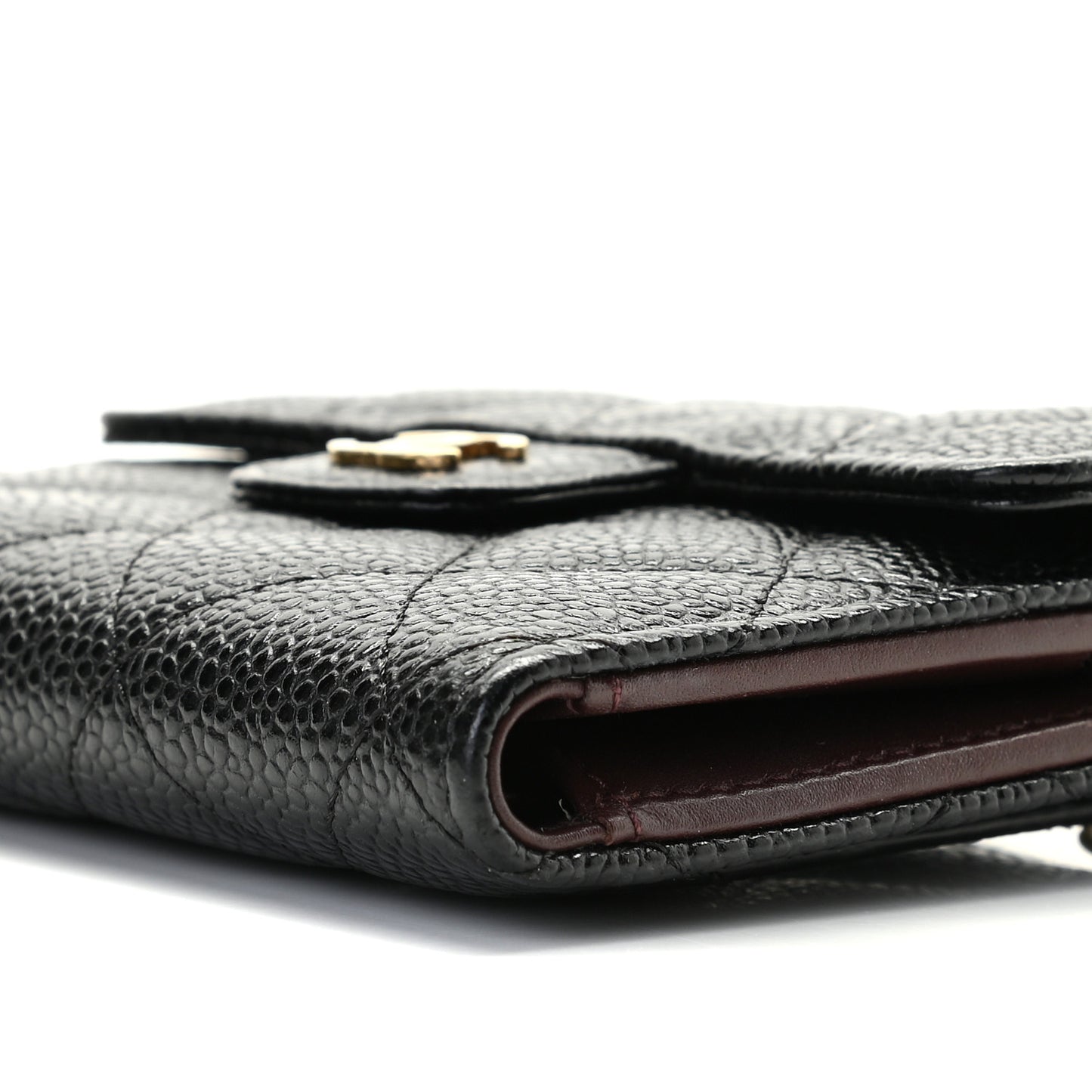 Caviar Quilted Compact Flap Wallet Black