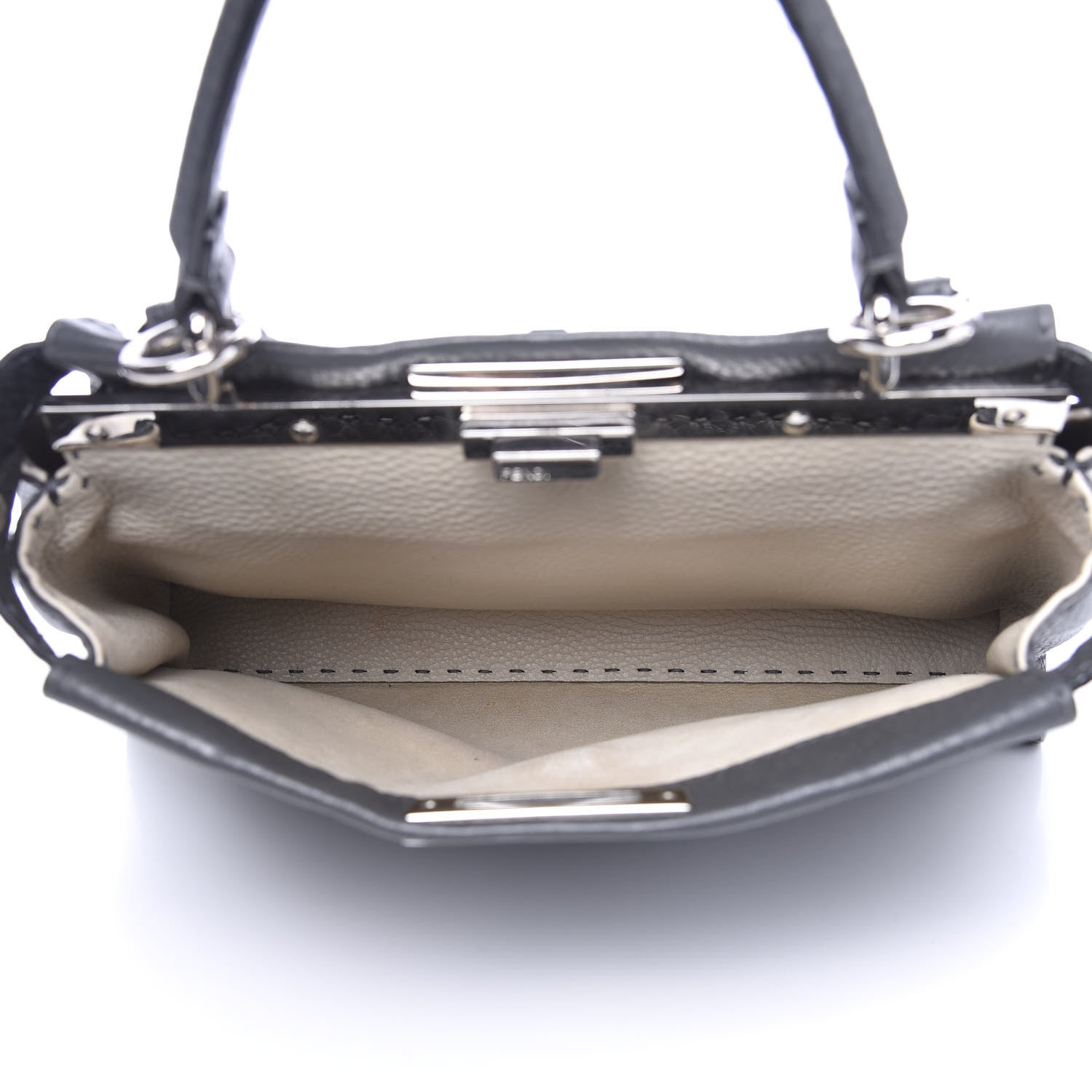 Fendi Cuoio Romano Selleria Bi-Color Medium Peekaboo Iconic Satchel Asfalto Latte 4 of 10