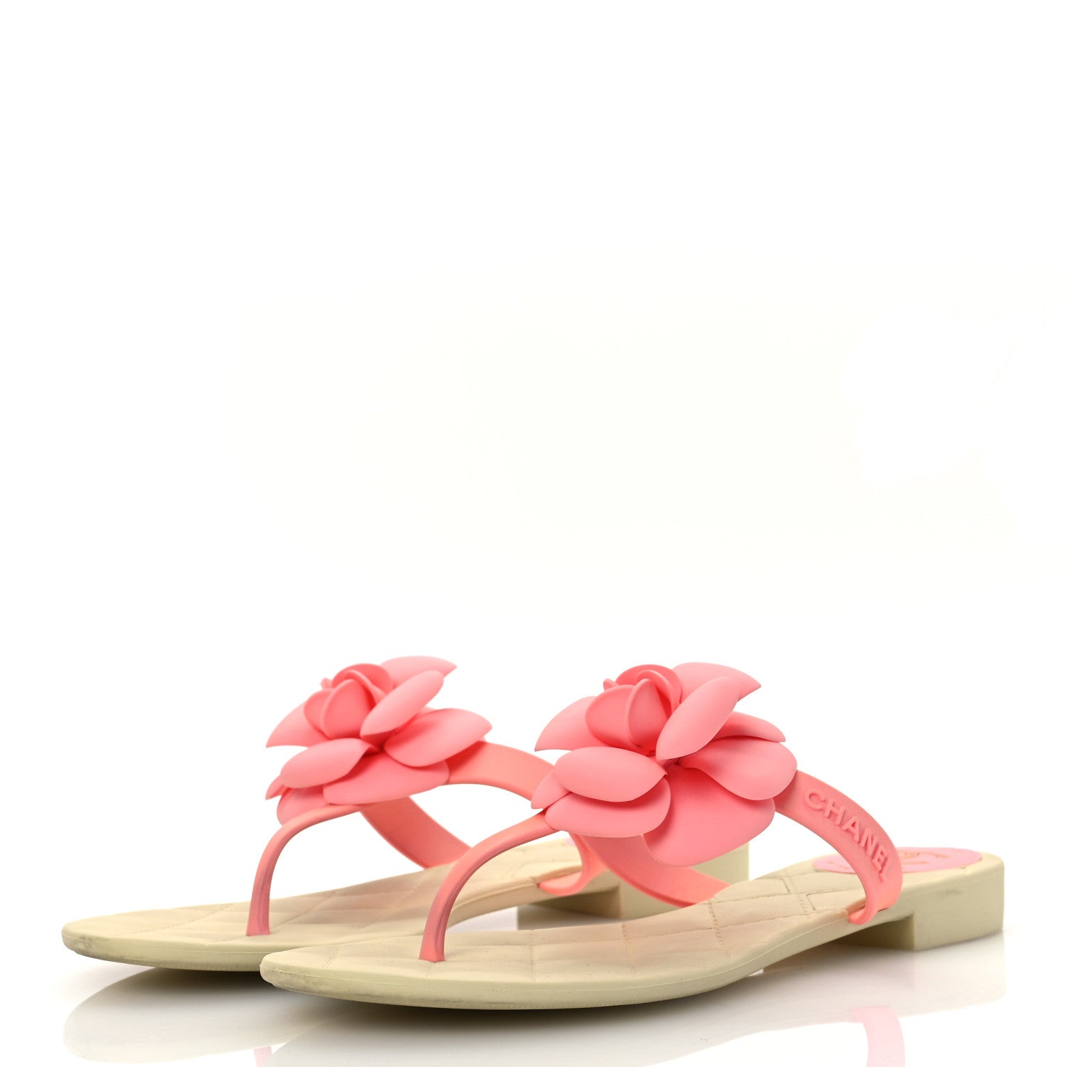 Chanel Jelly Quilted Camellia Thong Sandal 39 Pink Beige 3 of 11