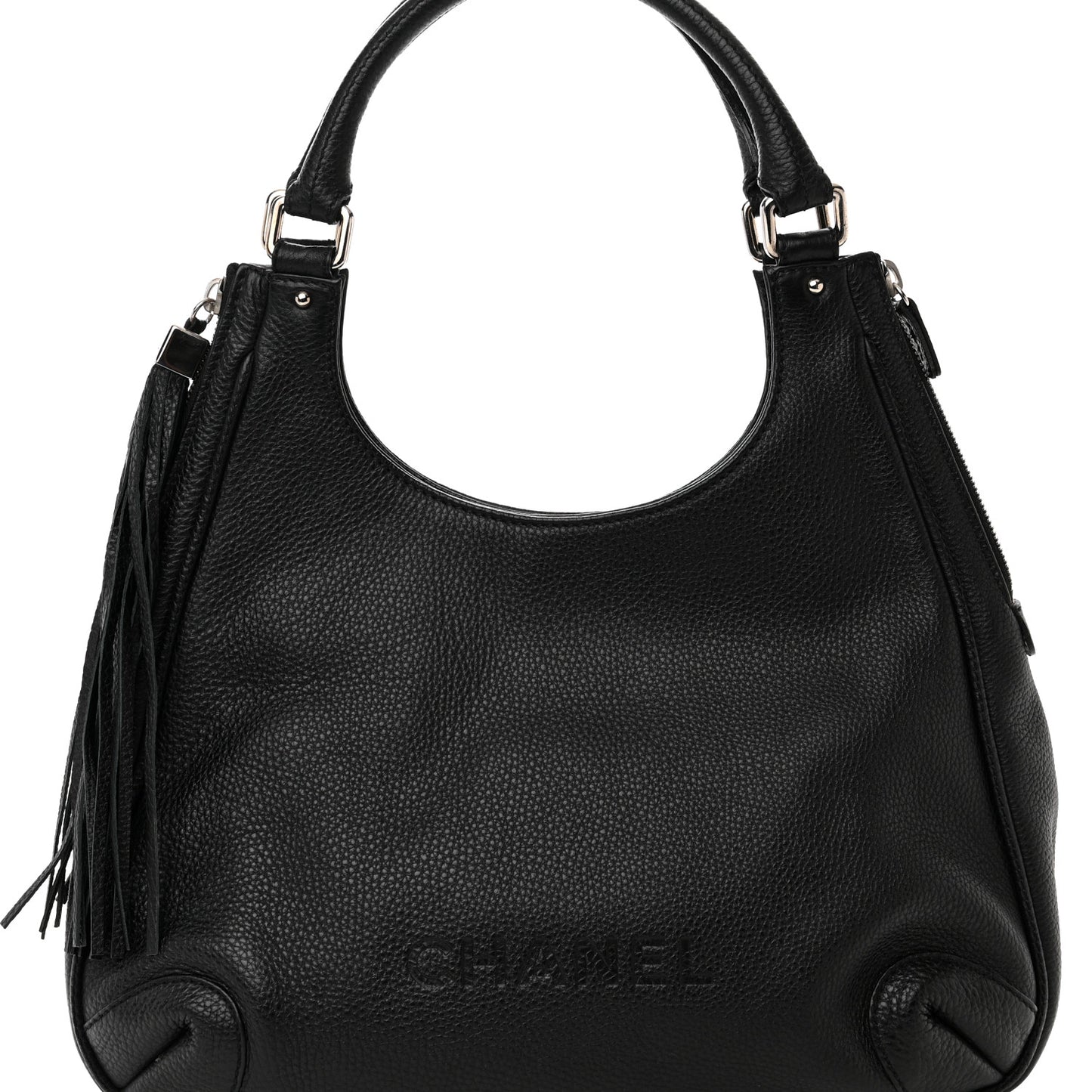 Grained Calfskin Tassel Hobo Black