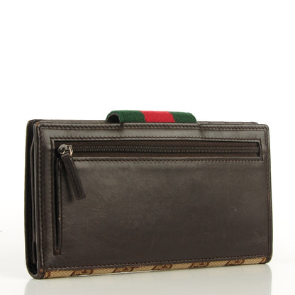 Gucci Monogram Calfskin Ladies Web Continental Wallet Beige Ebony Cocoa 3 of 7