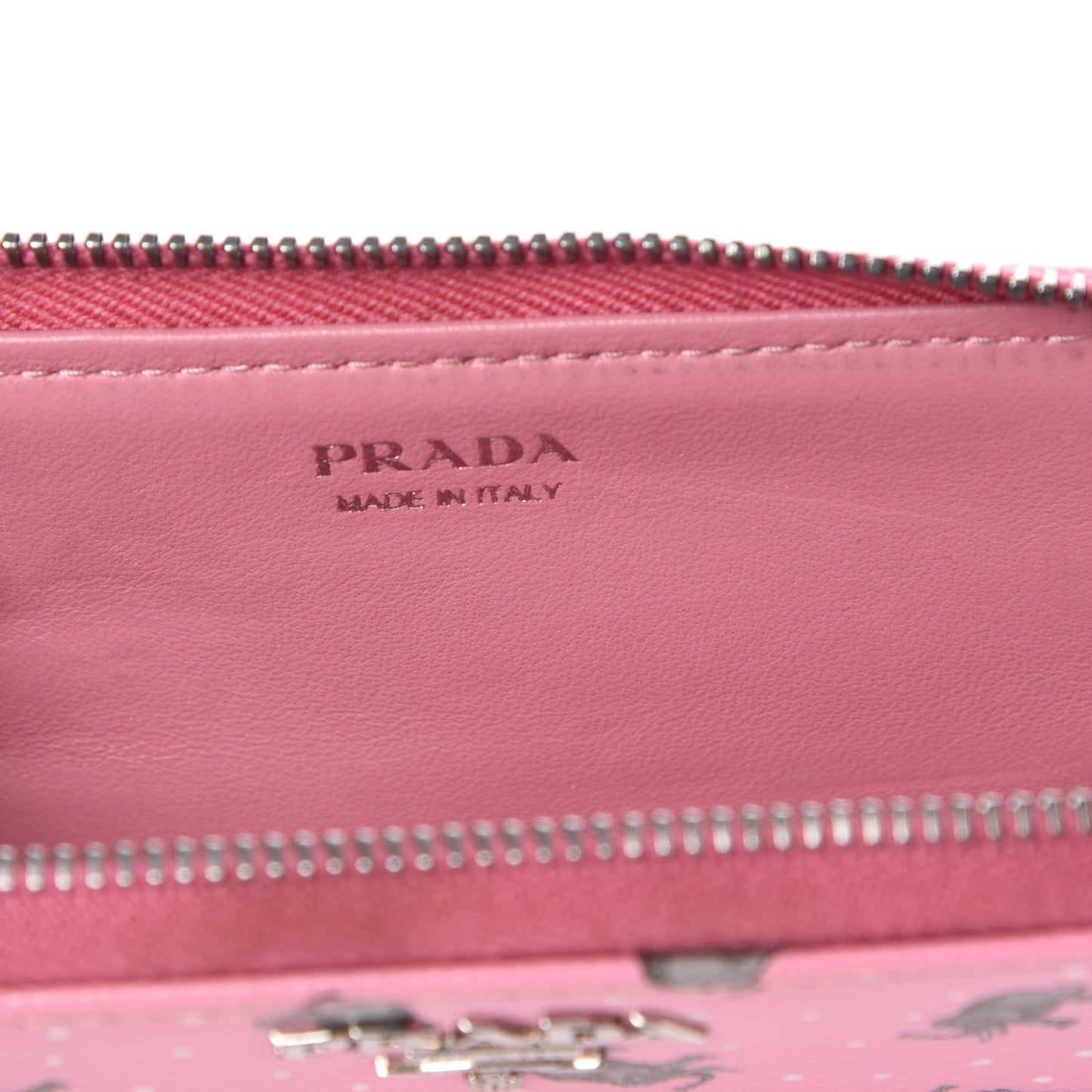 Saffiano Elephant Print Zip Key Pouch Rosa