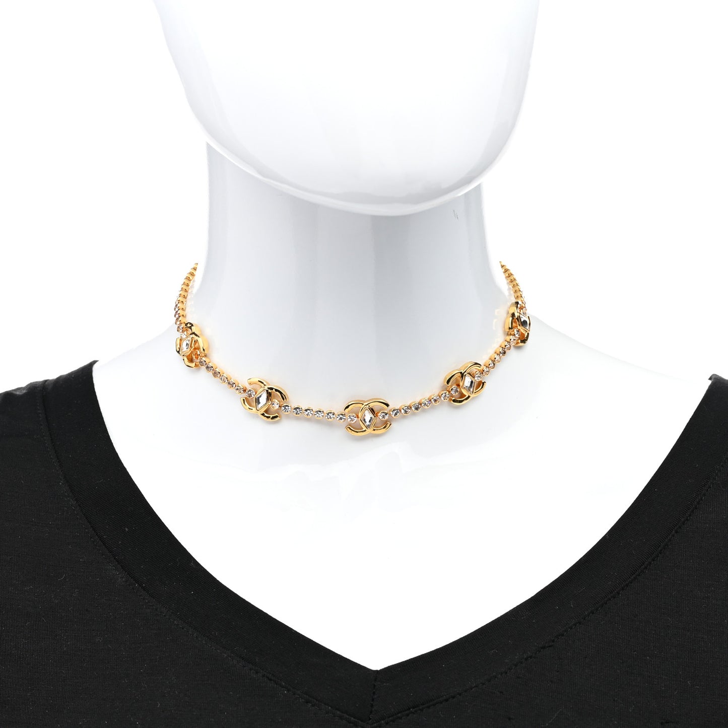 Metal Crystal CC Marquise Choker Gold