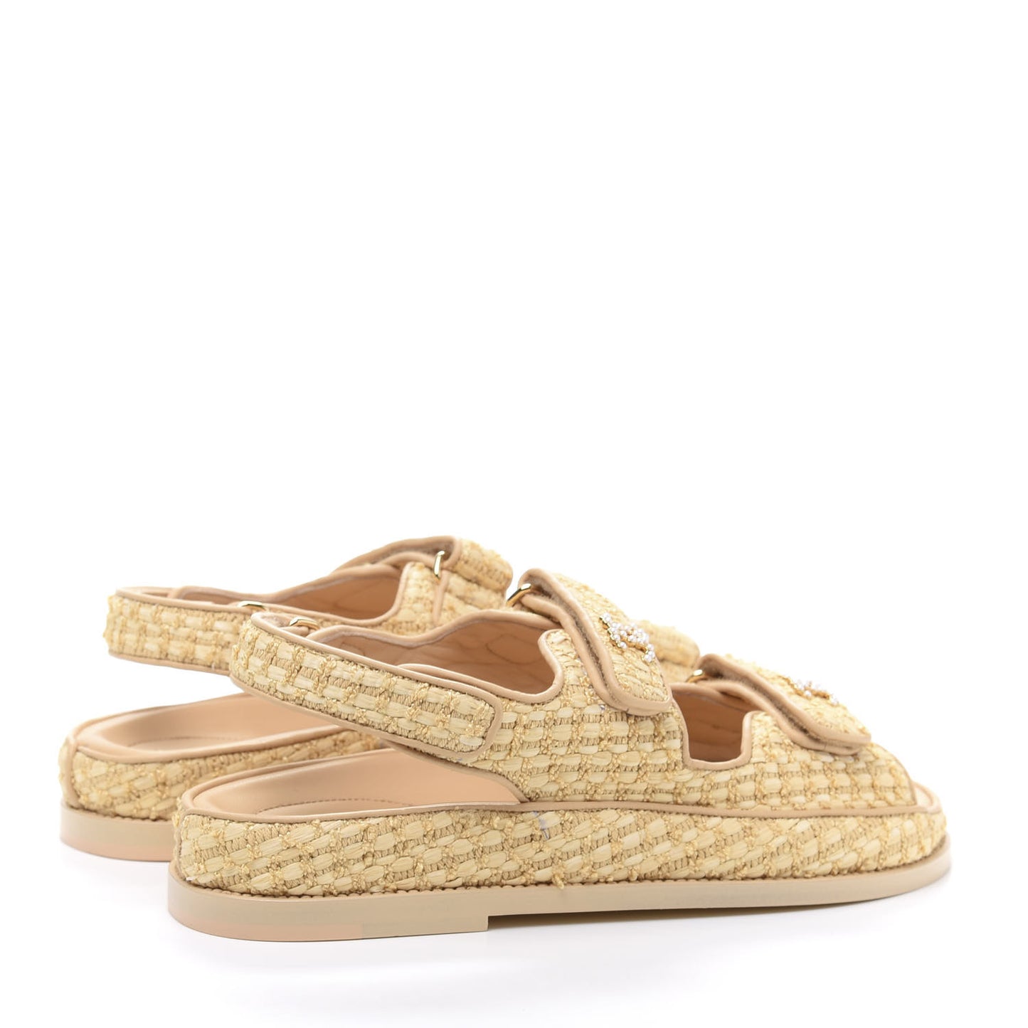 Braided Fabric Velcro Dad Sandals 38.5 Beige