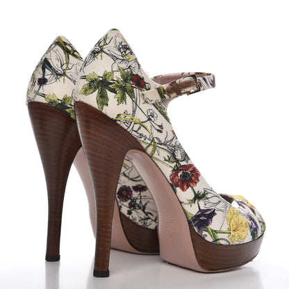 Gucci Canvas Flora Infinity Lisbeth Pumps 37 White Multicolor Acero 4 of 10
