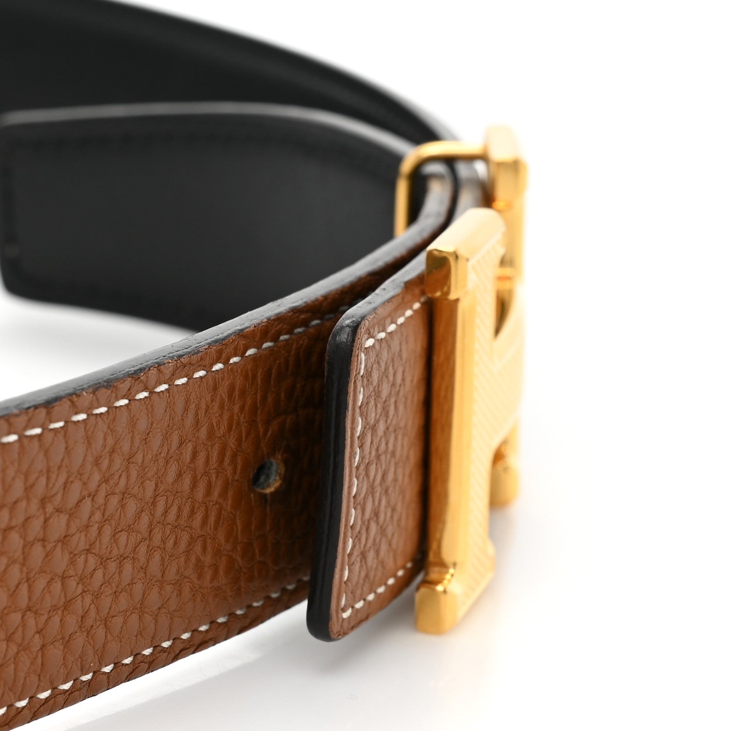 Hermes Box Togo 32mm Guilloche H Belt 95 38 Black Gold 3 of 7