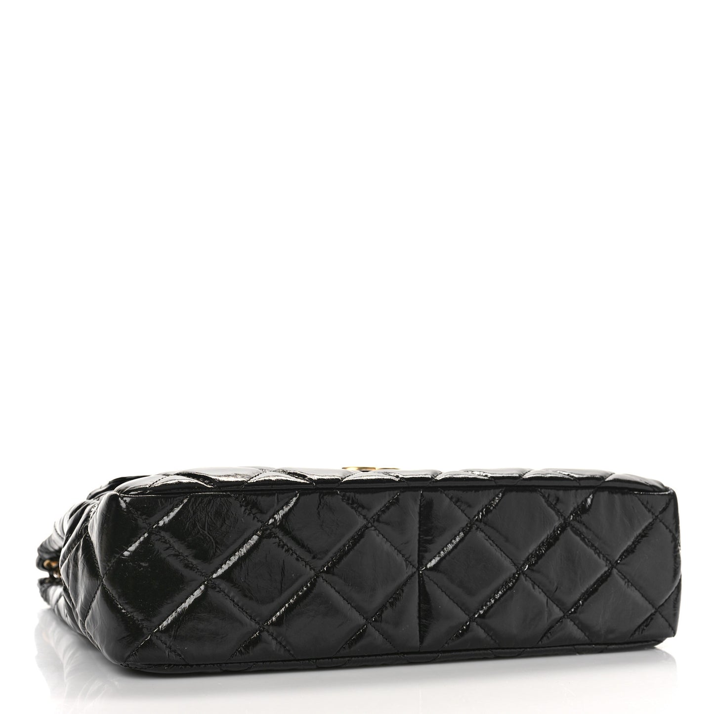 Shiny Crumpled Calfskin Quilted Large Wavy CC Hobo Black