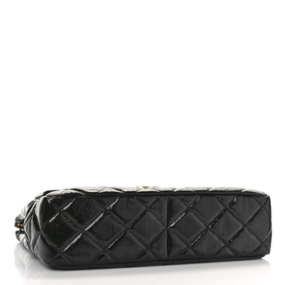 Chanel Shiny Crumpled Calfskin Quilted Large Wavy CC Hobo Black 4 of 9