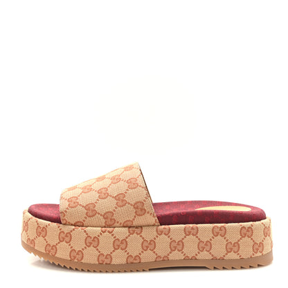 Gucci Canvas GG Monogram Angelina Platform Slide Sandals 40 Beige Ruggine 1 of 7
