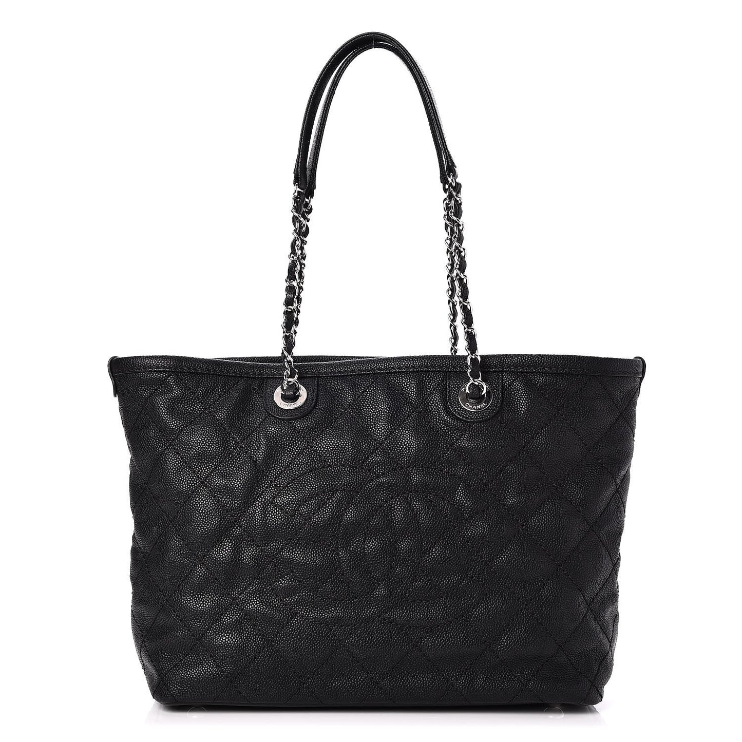 Grained Calfskin Quilted Small Daily Shopping Tote Black