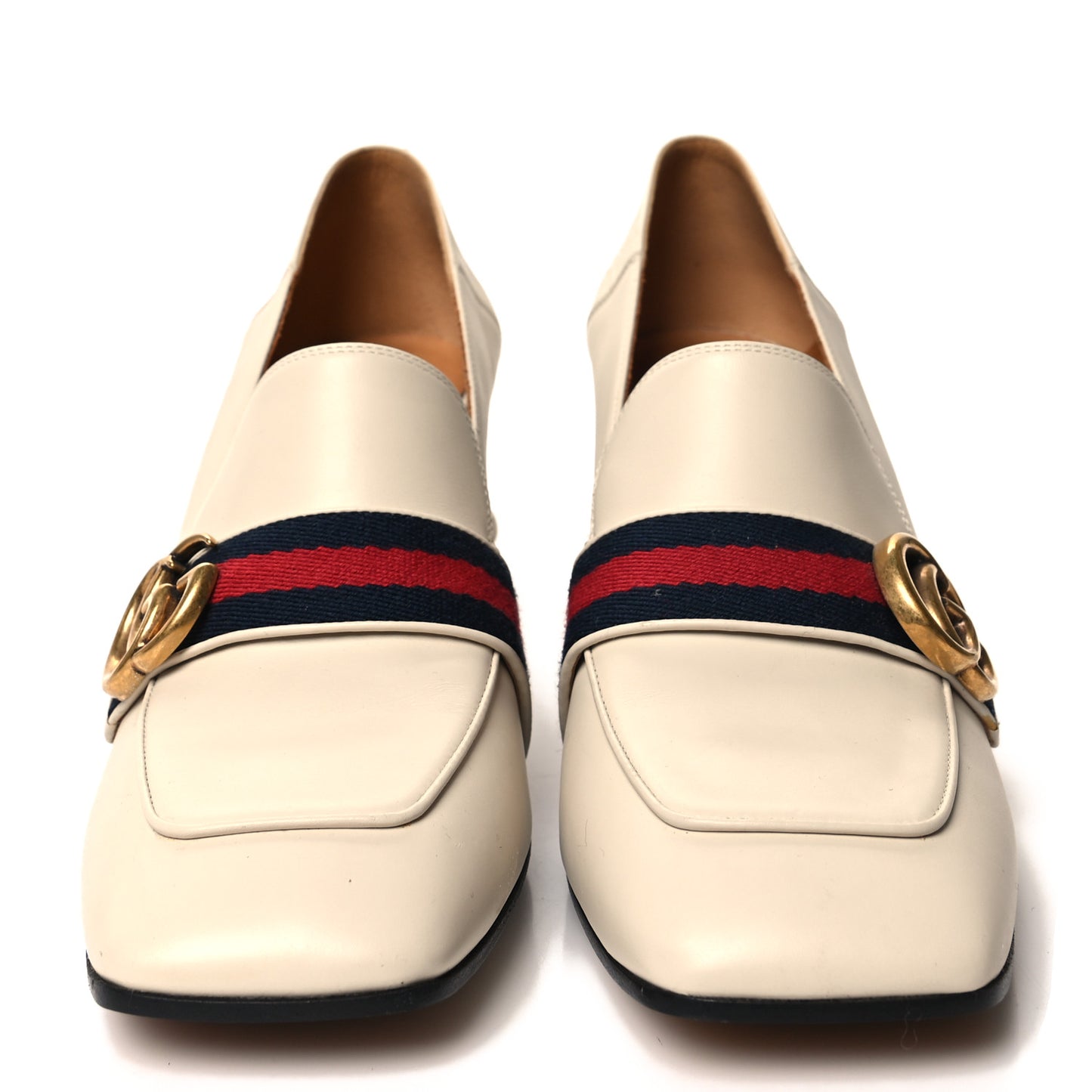 Betis Glamour Calfskin Web Pearl Embellished Peyton 75mm Loafer Pumps 40 Mystic White