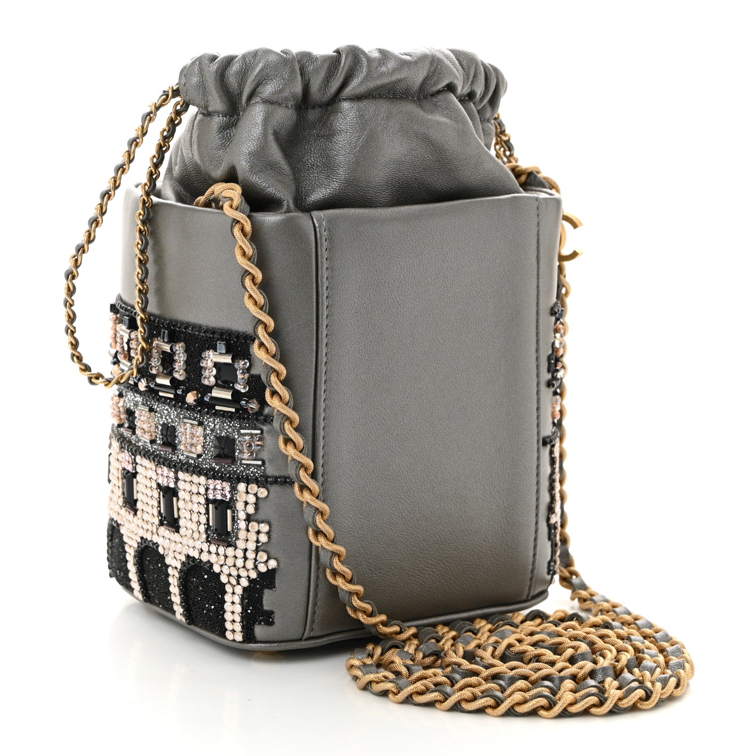 Chanel Metallic Lambskin Crystal Metiers D'Art Chateau de Chenonceau Bucket Bag Grey 3 of 10