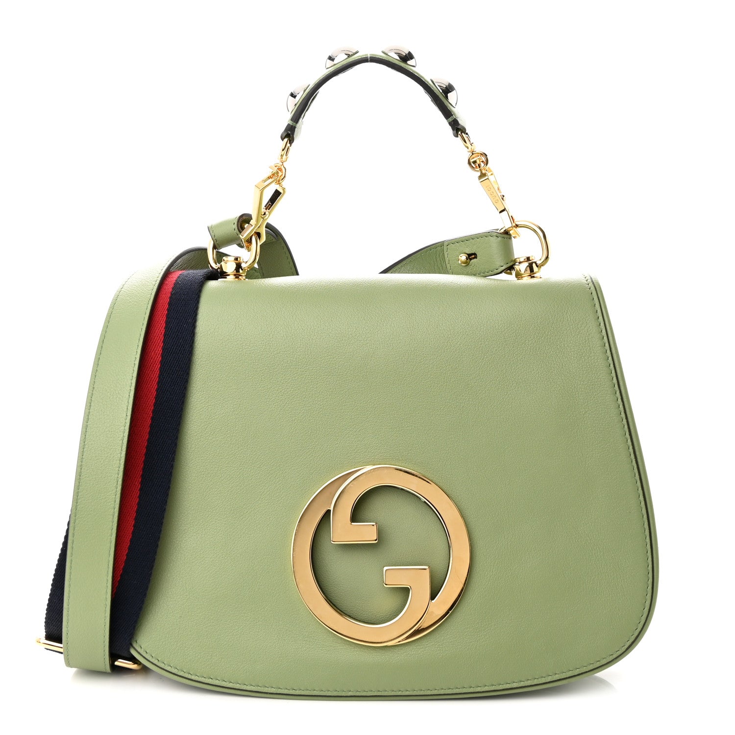Gucci Roxy Calfskin Web Medium Blondie Top Handle Shoulder Flap Bag Salamander Green 1 of 9