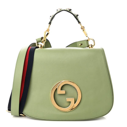 Gucci Roxy Calfskin Web Medium Blondie Top Handle Shoulder Flap Bag Salamander Green 1 of 9