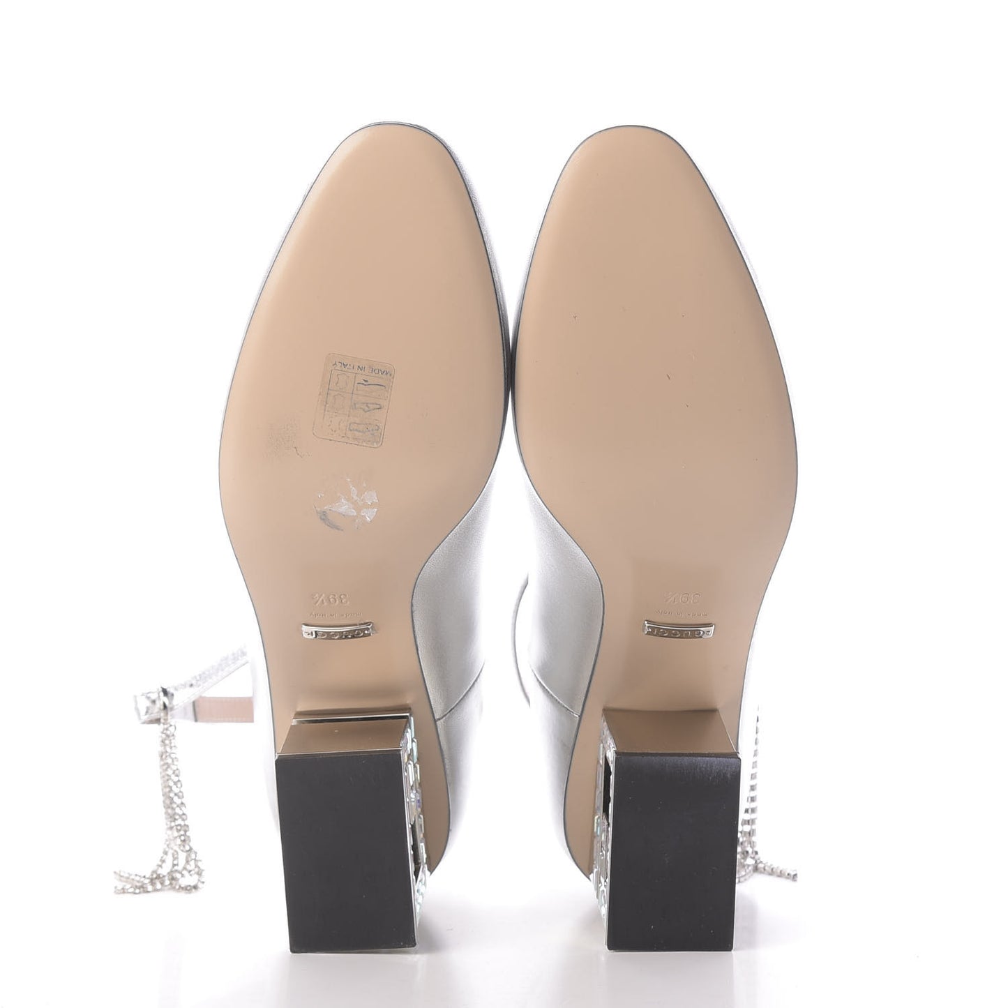 Metallic Nappa Crystal Square G Mid Heel Pumps 39.5 Silver