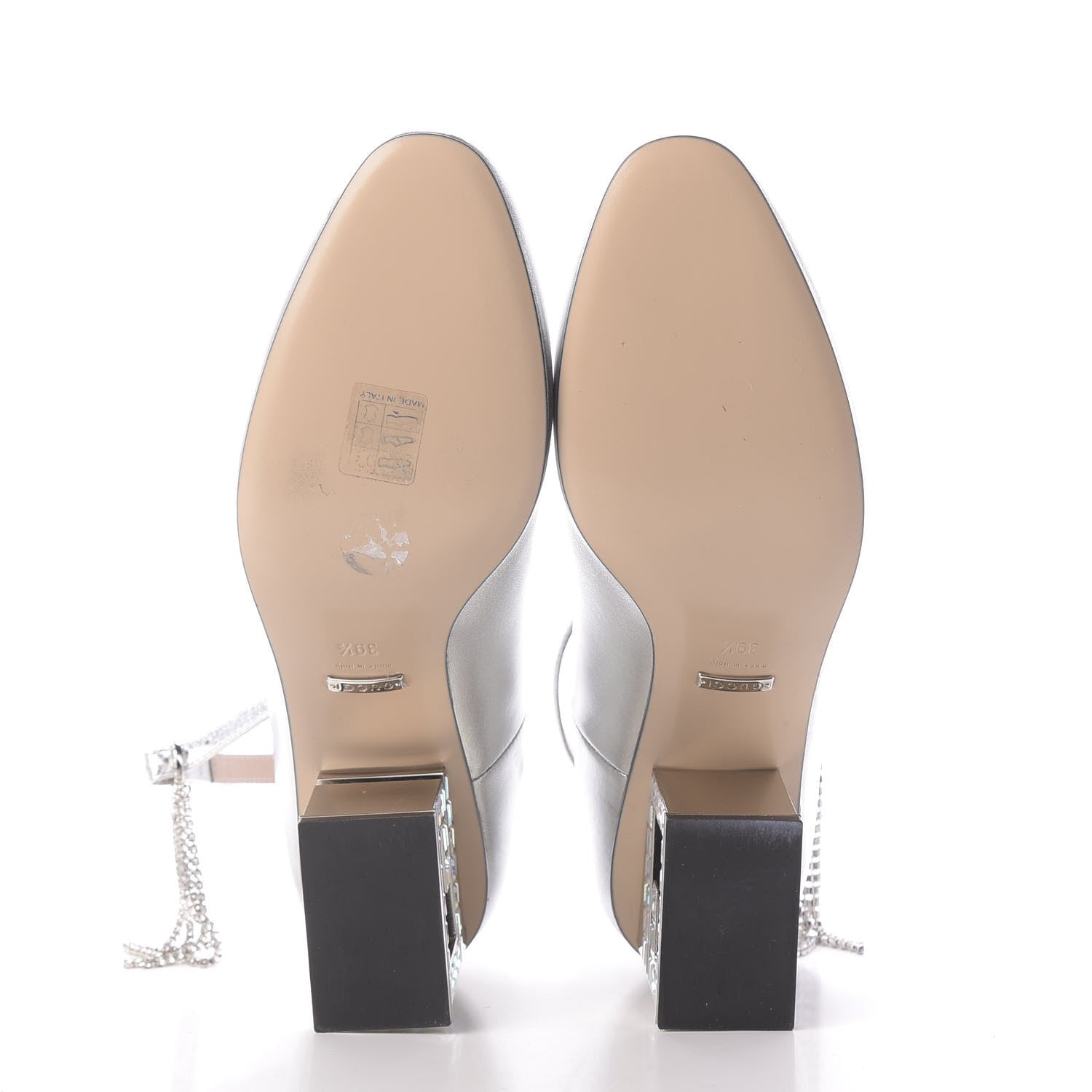Gucci Metallic Nappa Crystal Square G Mid Heel Pumps 39.5 Silver 6 of 11