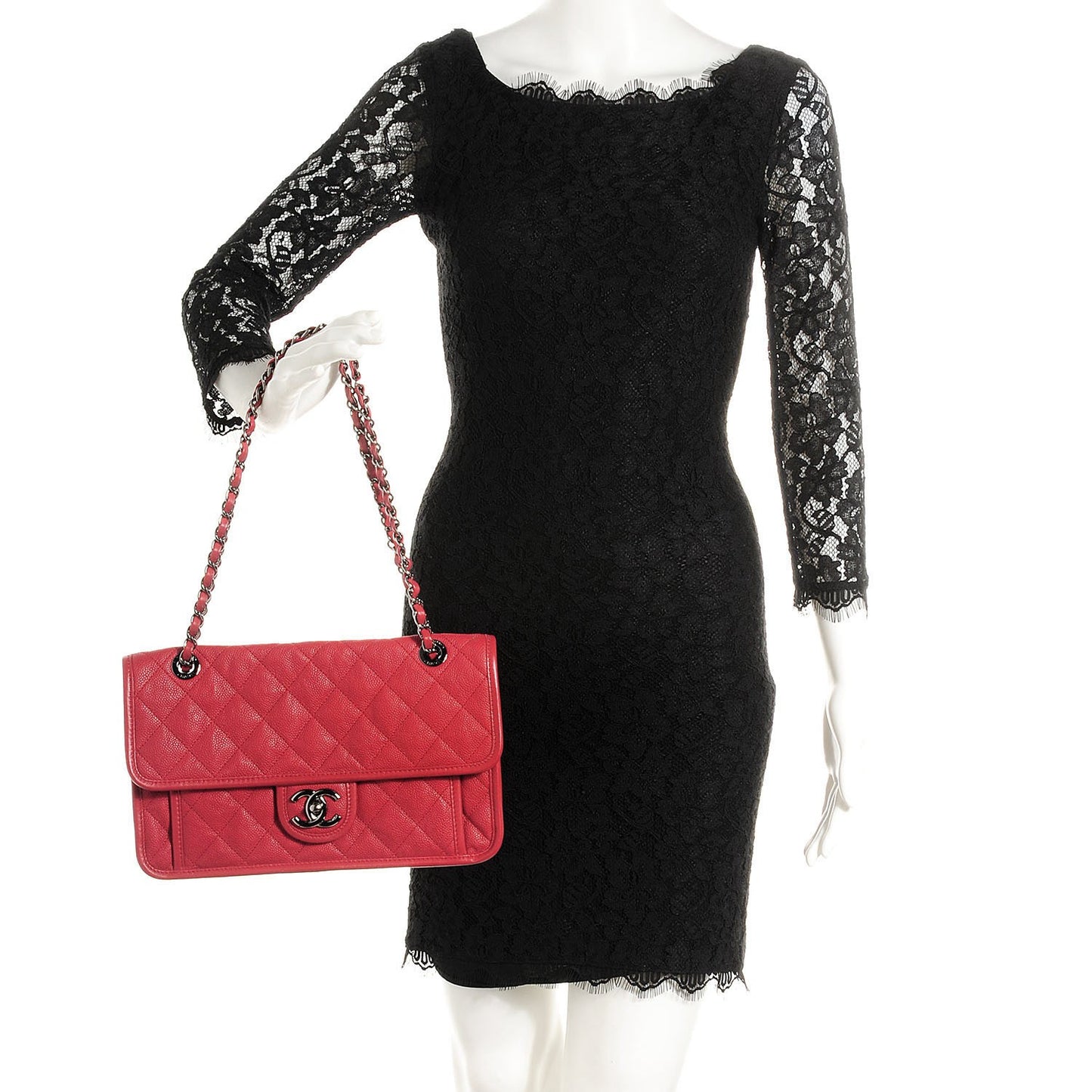 Caviar Quilted Medium French Riviera Flap Red