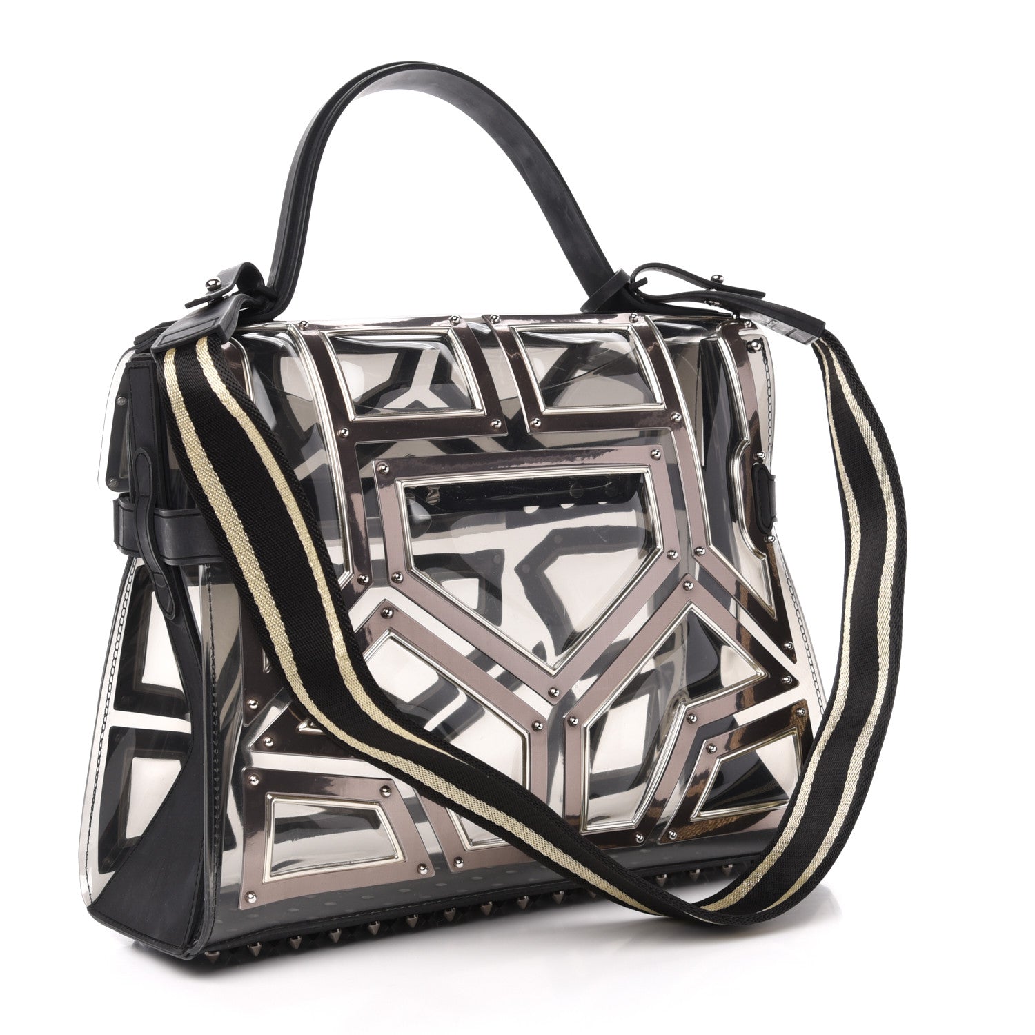 Delvaux Vinyl Gladiator Tempete Satchel Antique Silver Gold 4 of 10