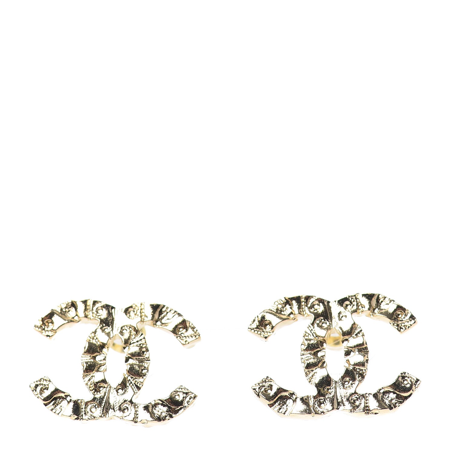 Chanel Metal Textured CC Earrings Gold 1 of 4