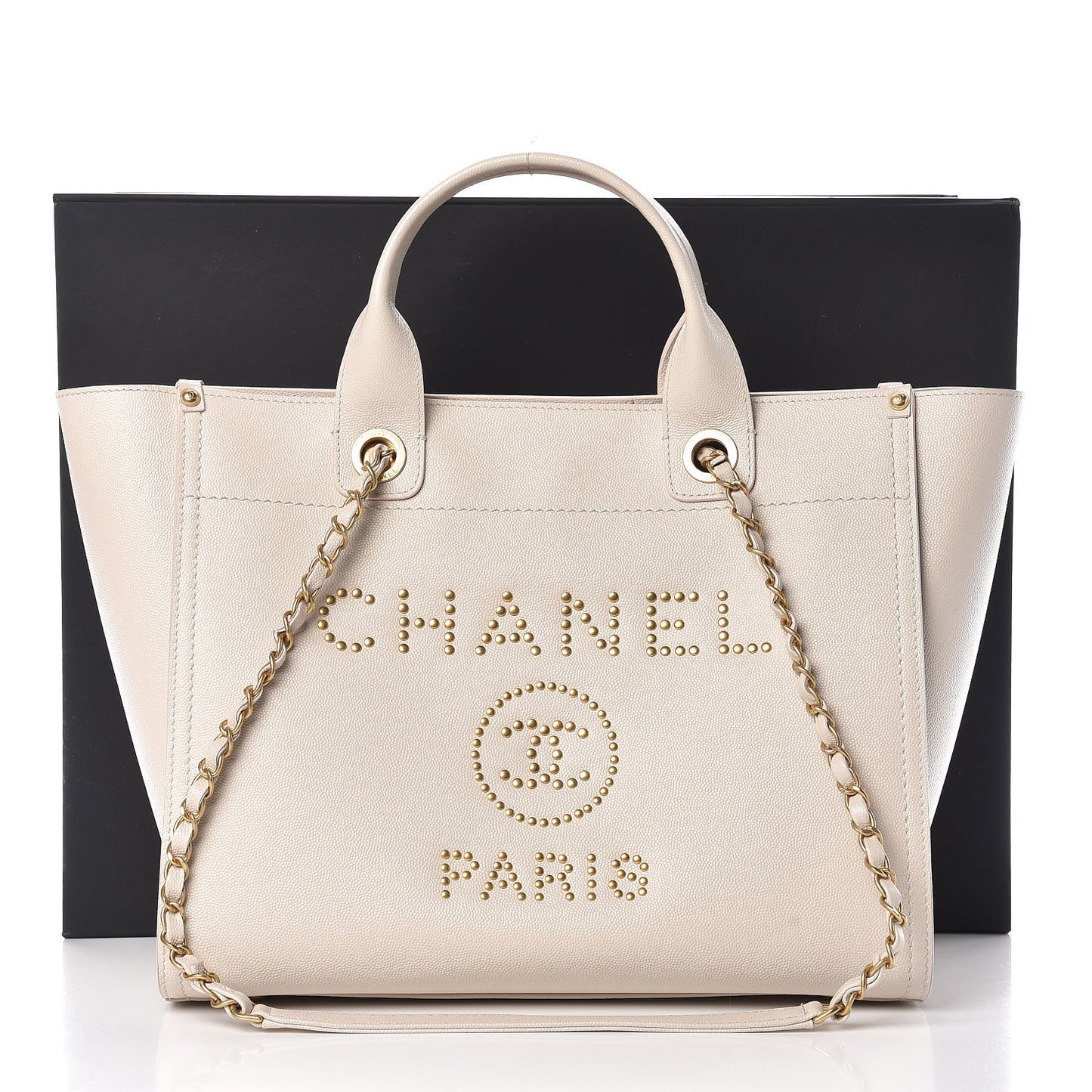 Caviar Small Studded Deauville Tote Ivory