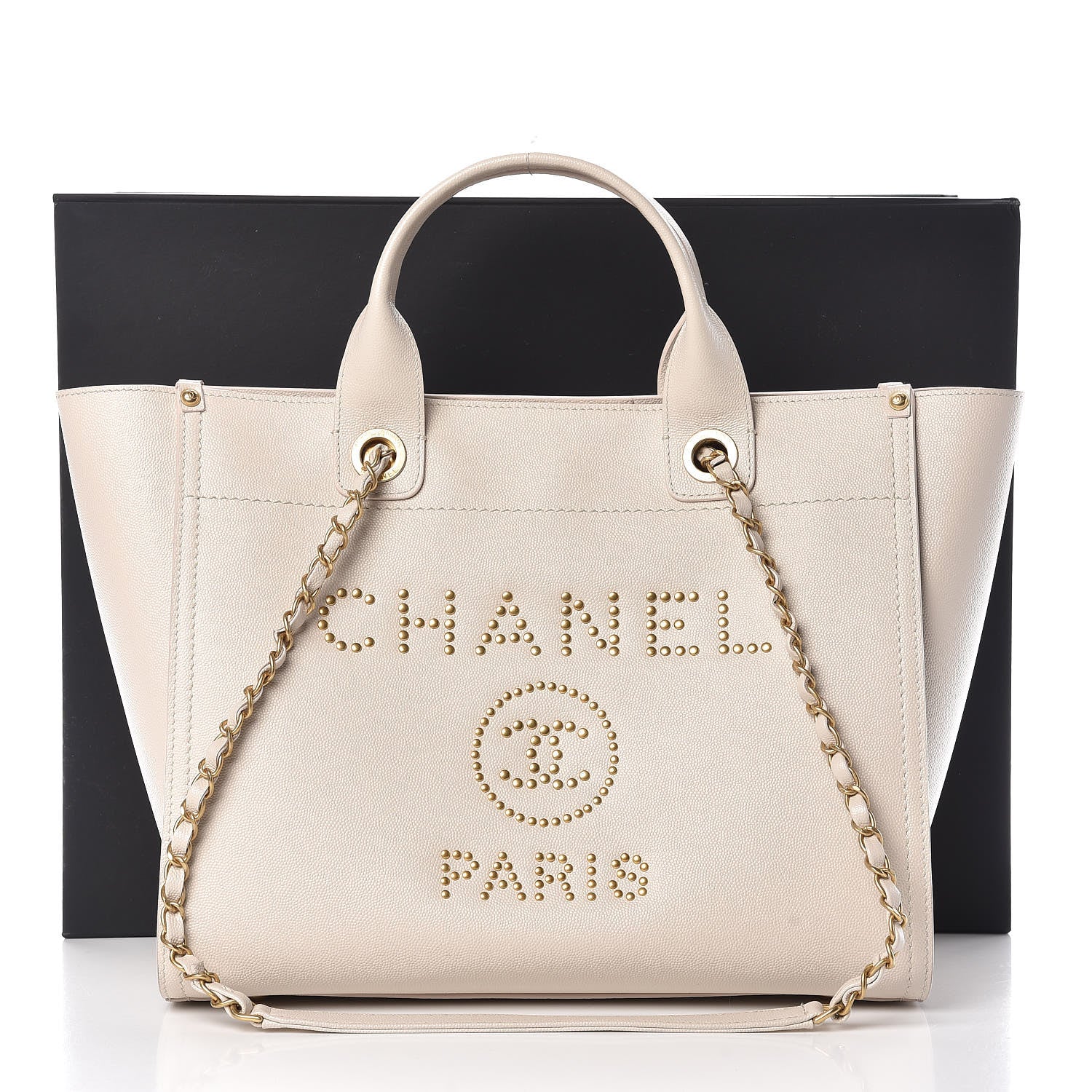 Chanel Caviar Small Studded Deauville Tote Ivory 15 of 15