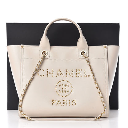 Chanel Caviar Small Studded Deauville Tote Ivory 15 of 15