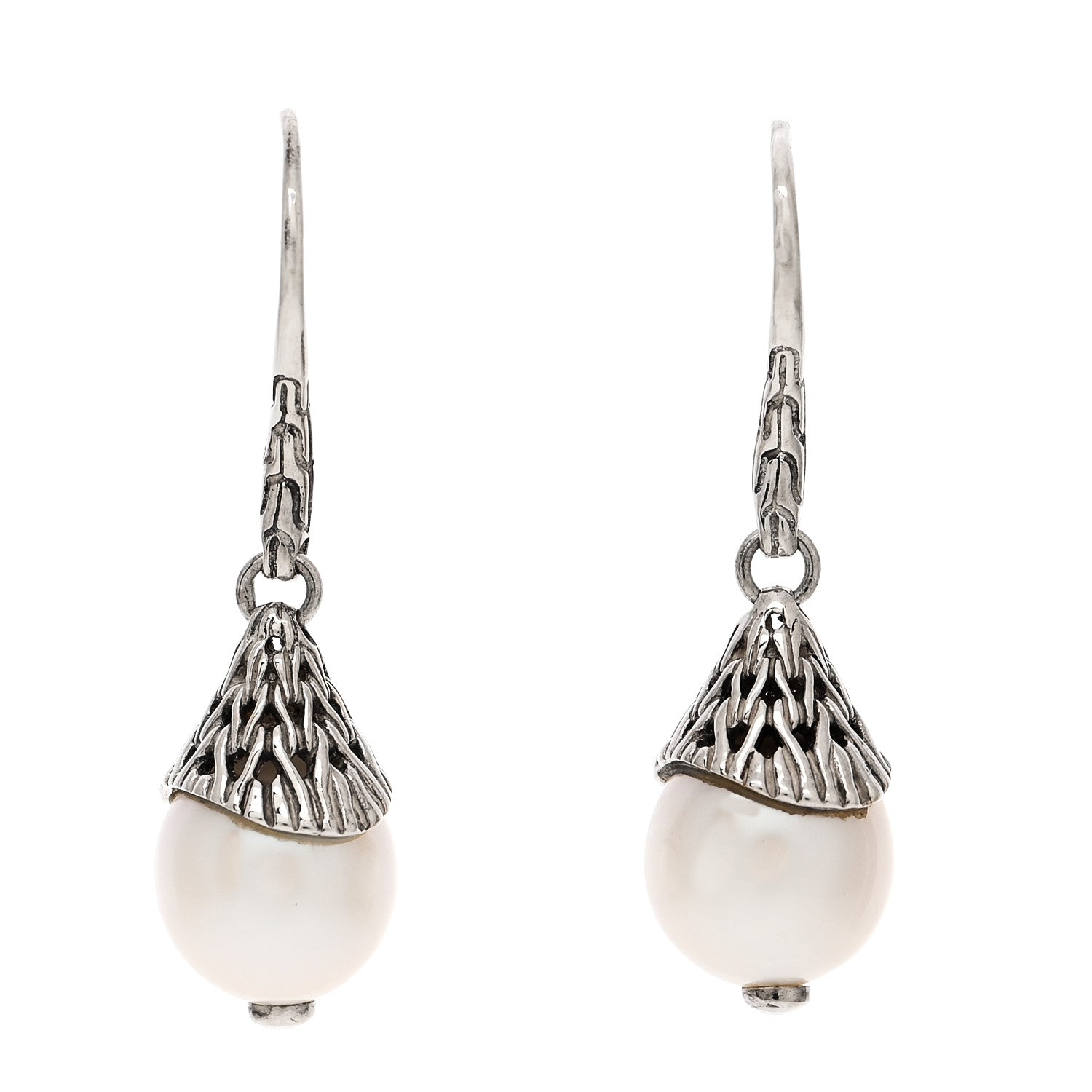 John Hardy Sterling Silver Freshwater Cultured Pearl Classic Chain Drop Earrings 1 of 4