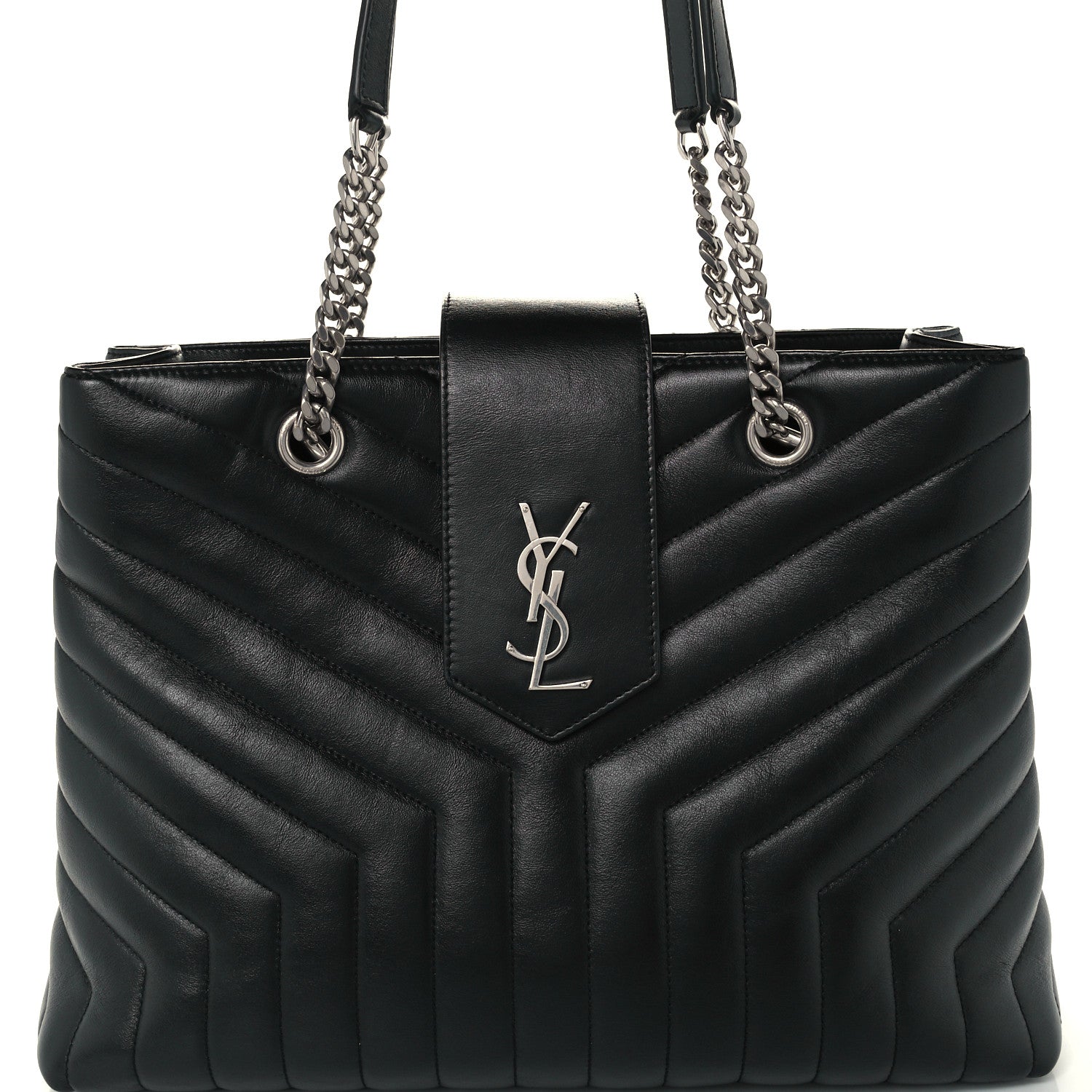 Saint Laurent Calfskin Y Quilted Monogram Large Loulou Shopper Black 10 of 12