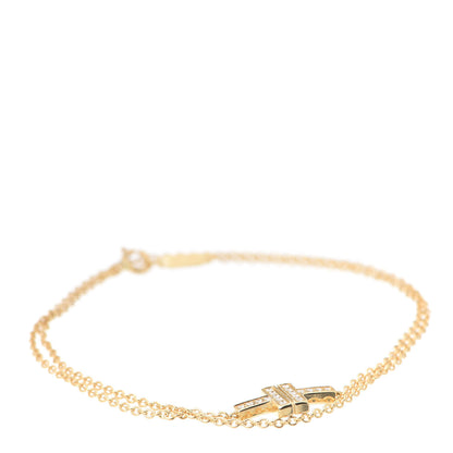 Tiffany 18K Yellow Gold Diamond T Double Chain Bracelet 1 of 6