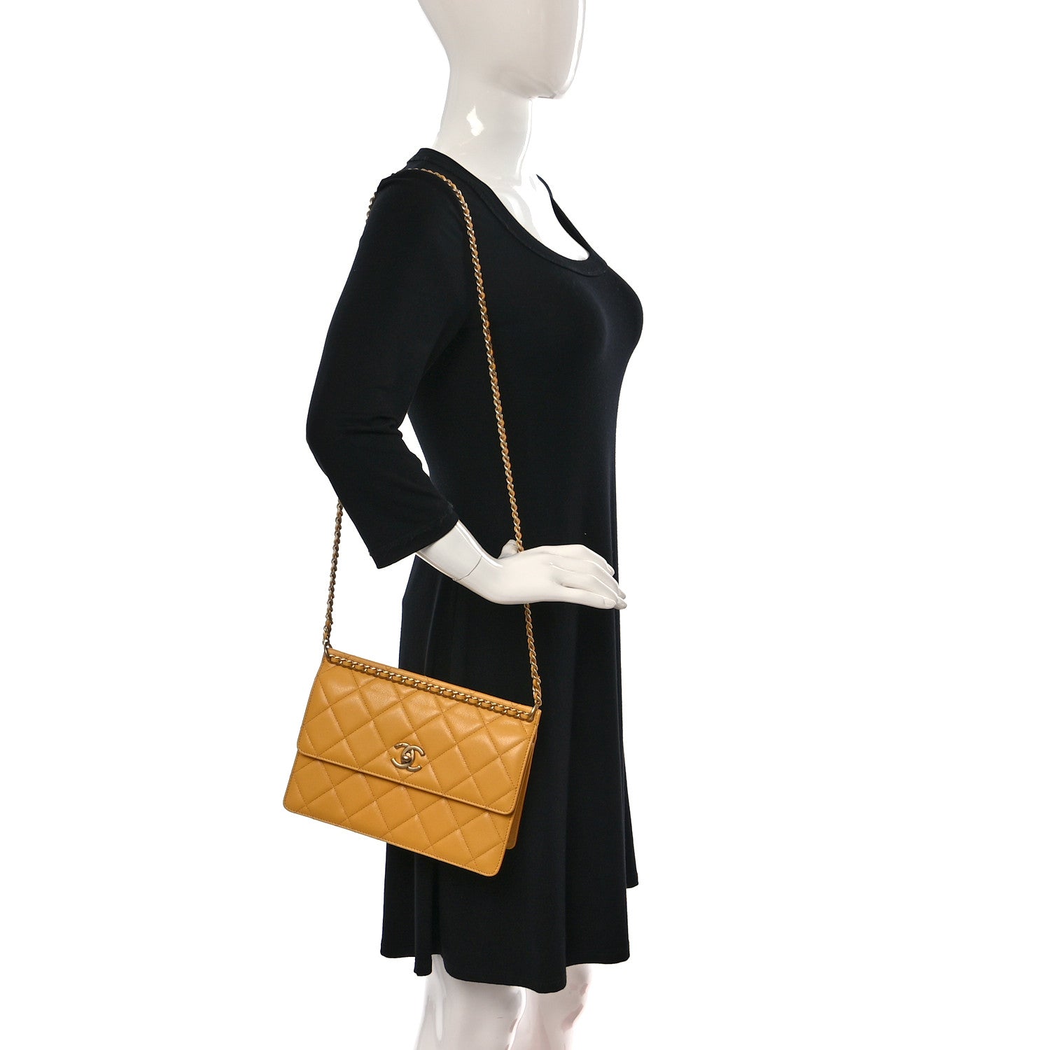 Chanel Caviar Quilted Chain Frame Flap Yellow 2 of 10