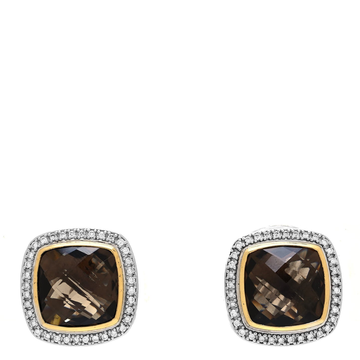 Sterling Silver 18K Yellow Gold Diamond Smoky Quartz 14mm Albion Earrings
