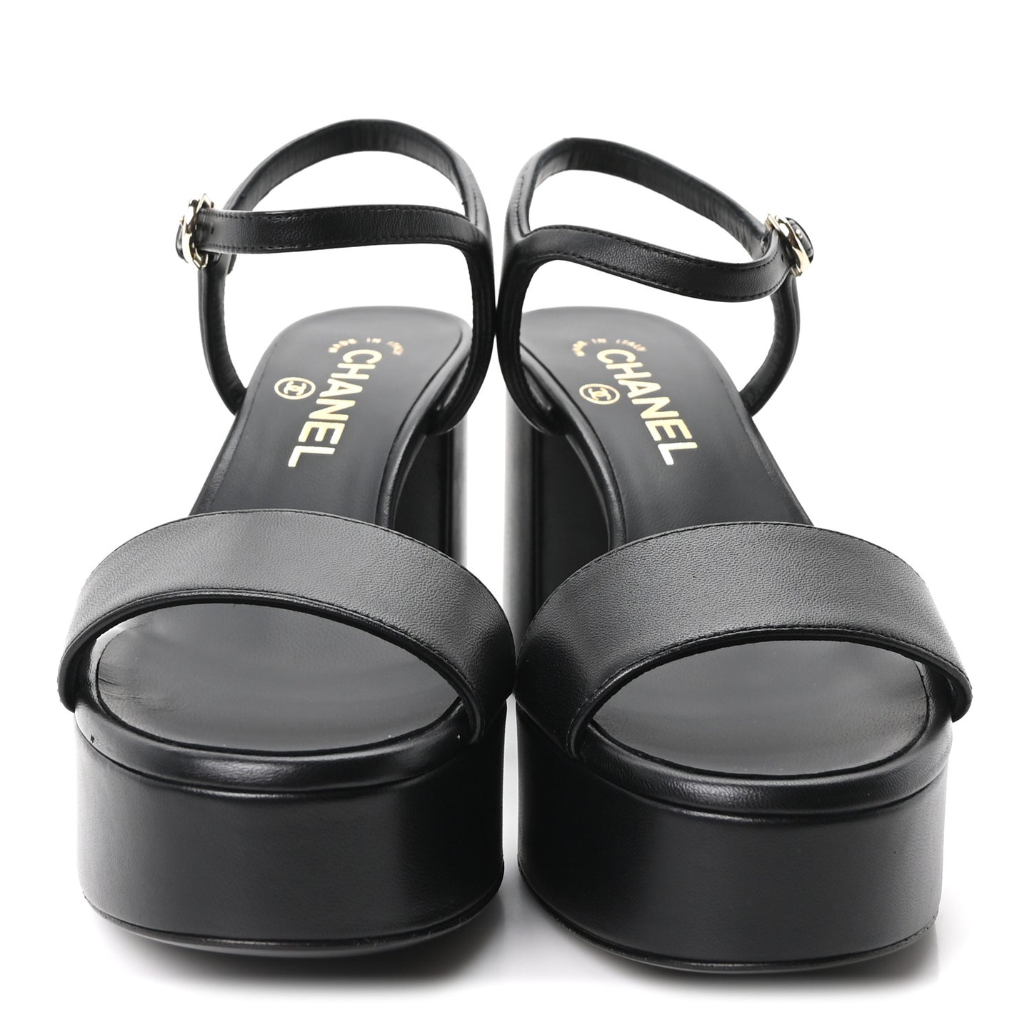 Lambskin Logo Platform Sandals 37 Black