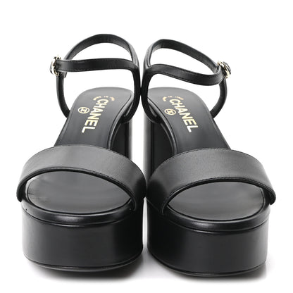 Chanel Lambskin Logo Platform Sandals 37 Black 3 of 10