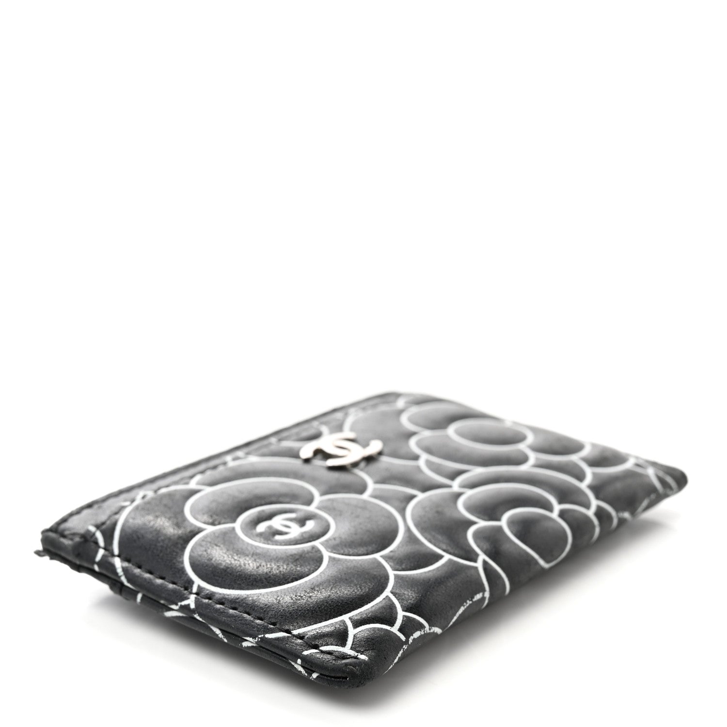 Chanel Lambskin Camellia Embossed Card Holder Black White 4 of 12